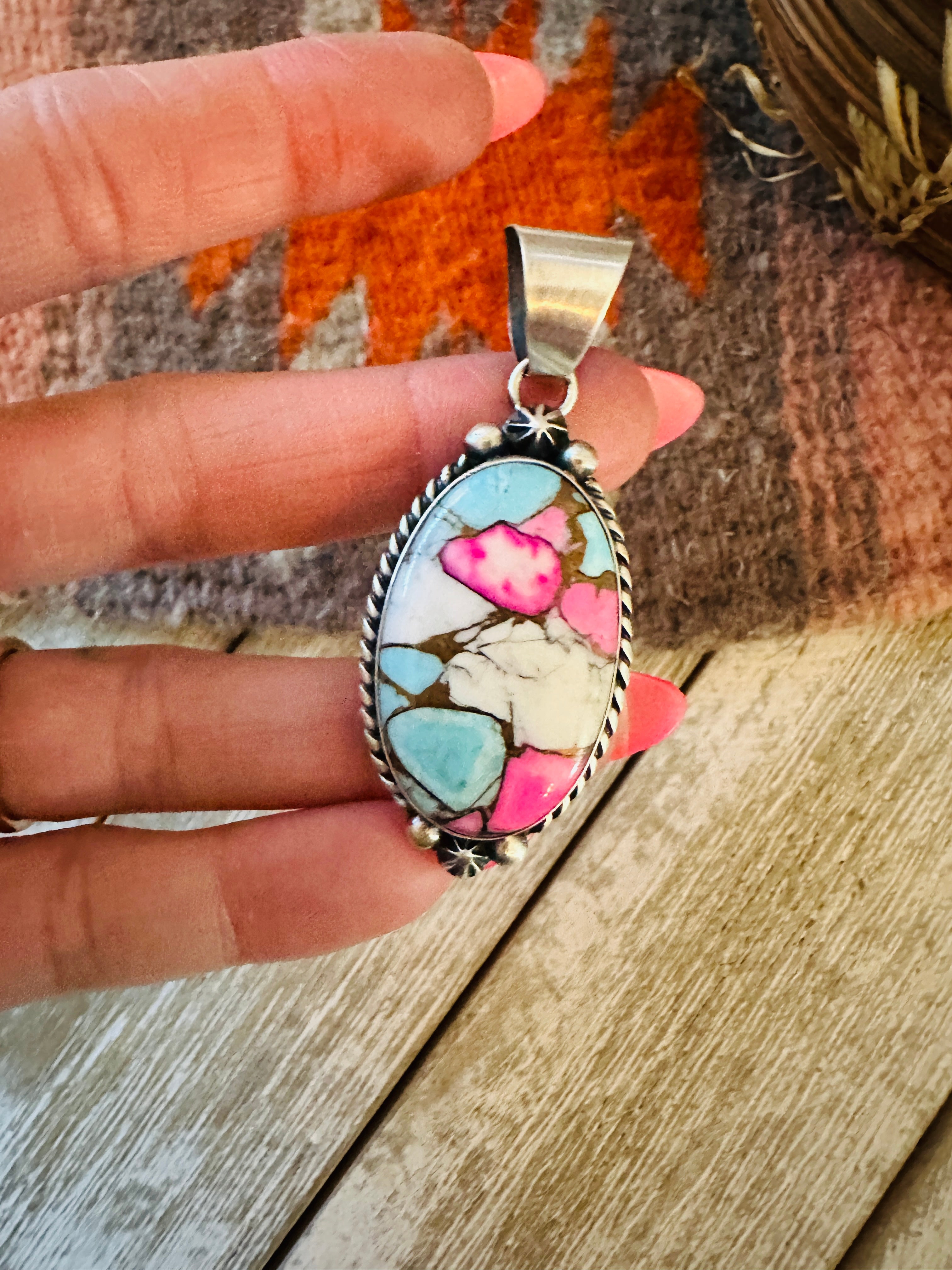 Handcrafted Cotton Candy & Sterling Silver Pendant