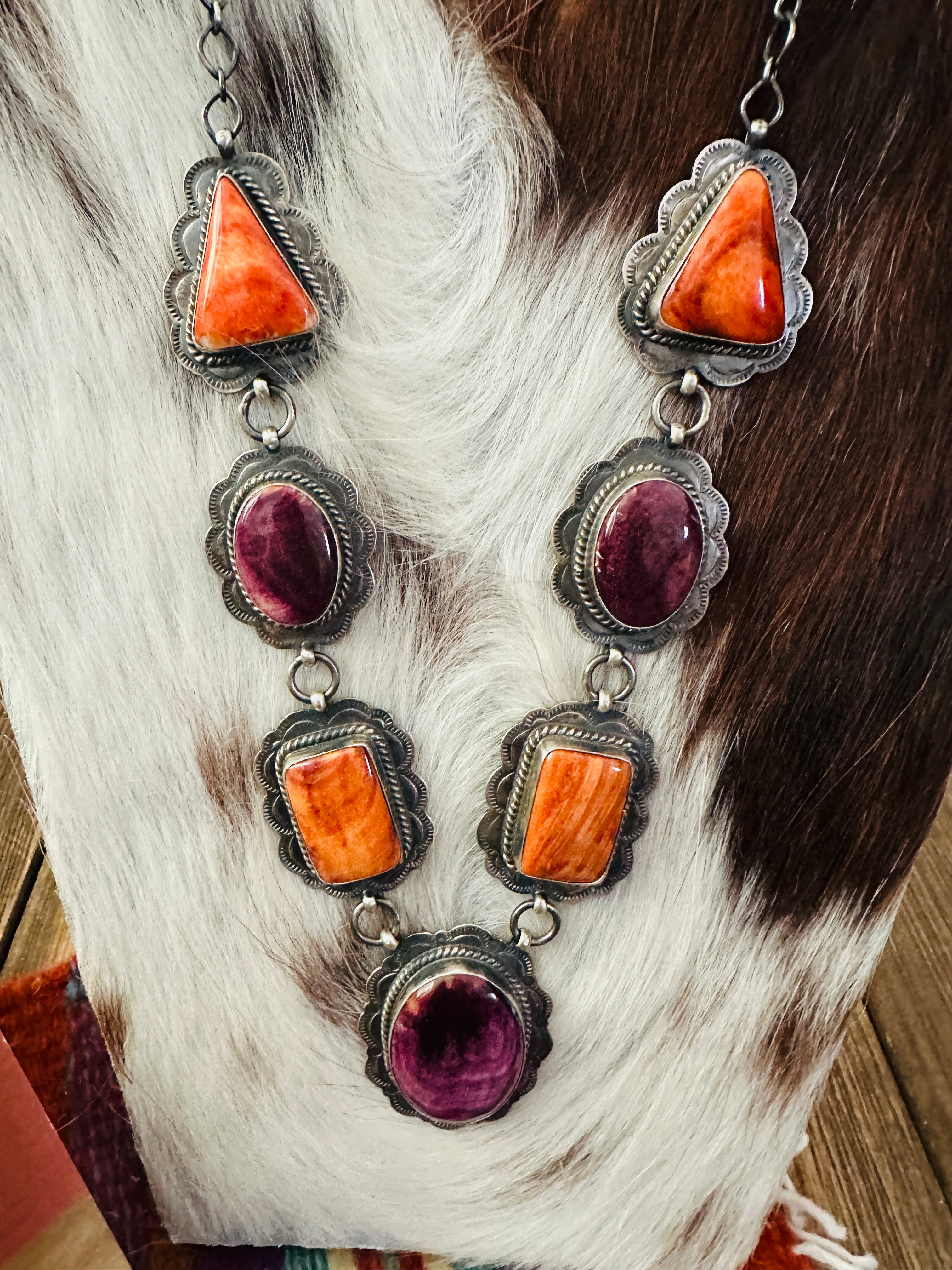 Handcrafted Orange Spiny Oyster & Sterling Silver Necklace and Earring Set