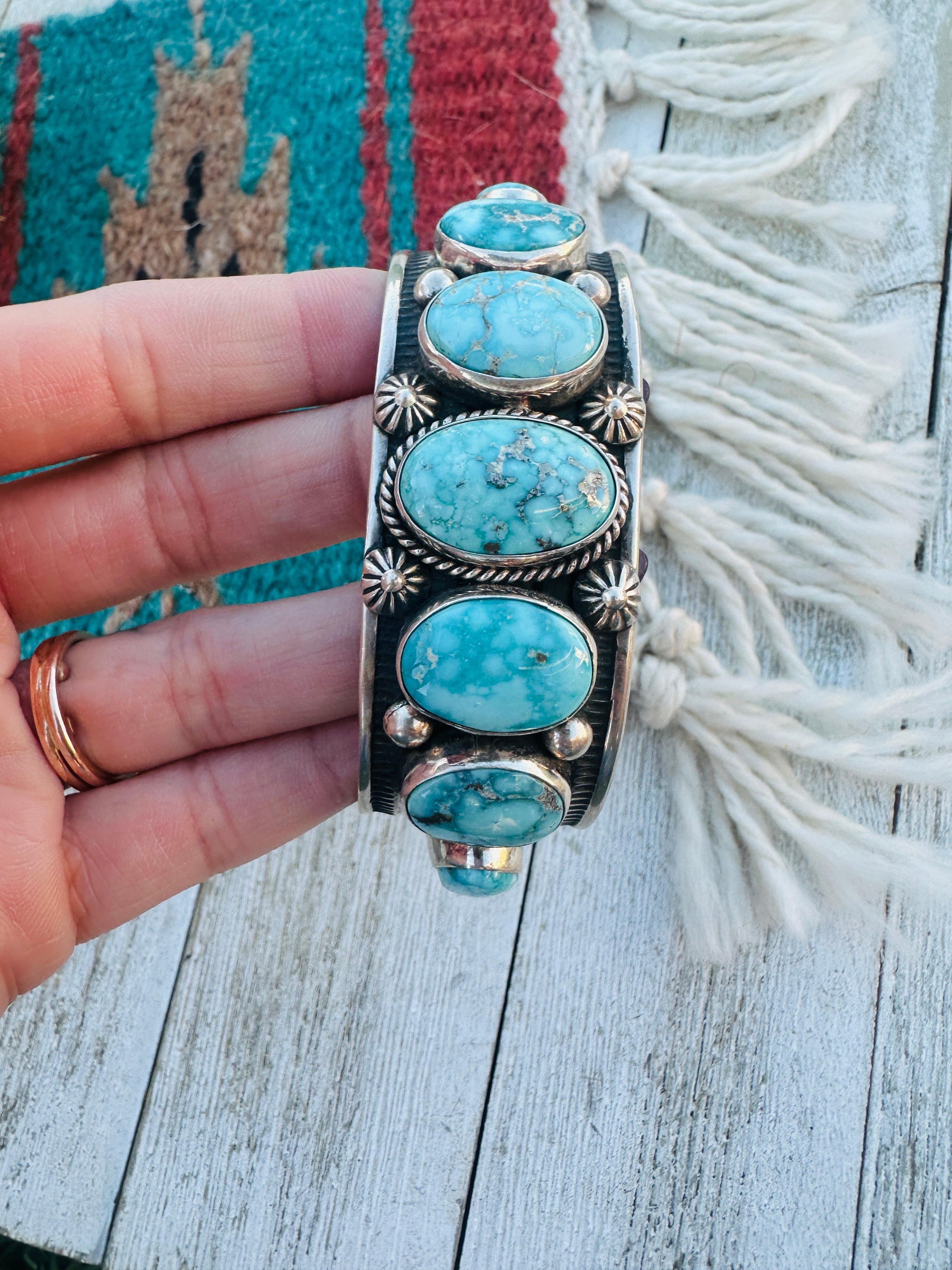 Handcrafted Old Pawn Sterling Silver & Turquoise Cuff Bracelet