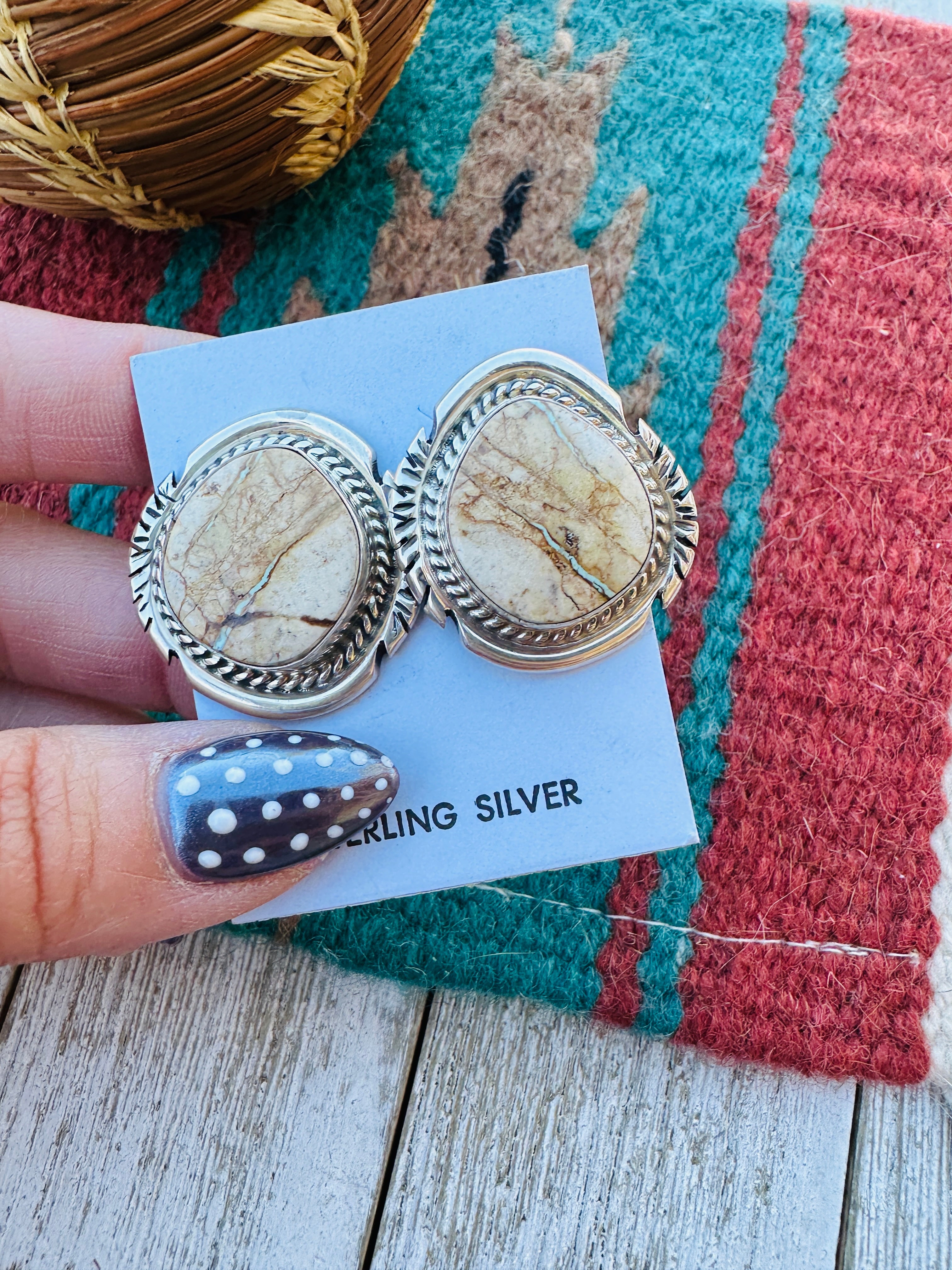 Handcrafted Ribbon Turquoise & Sterling Silver Post Earrings