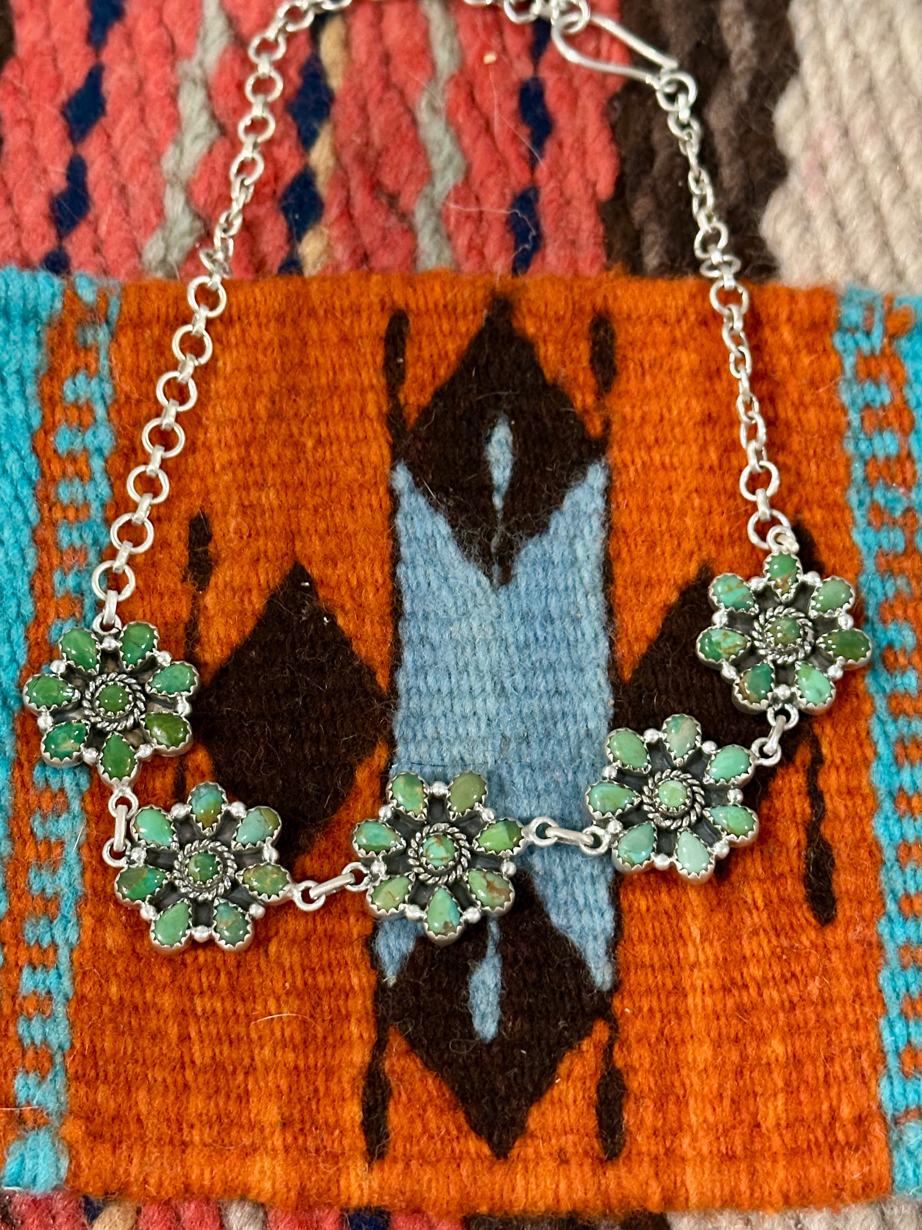 Cassidy Handmade Sterling Silver Turquoise Flower Choker Signed Nizhoni Leslies FAV