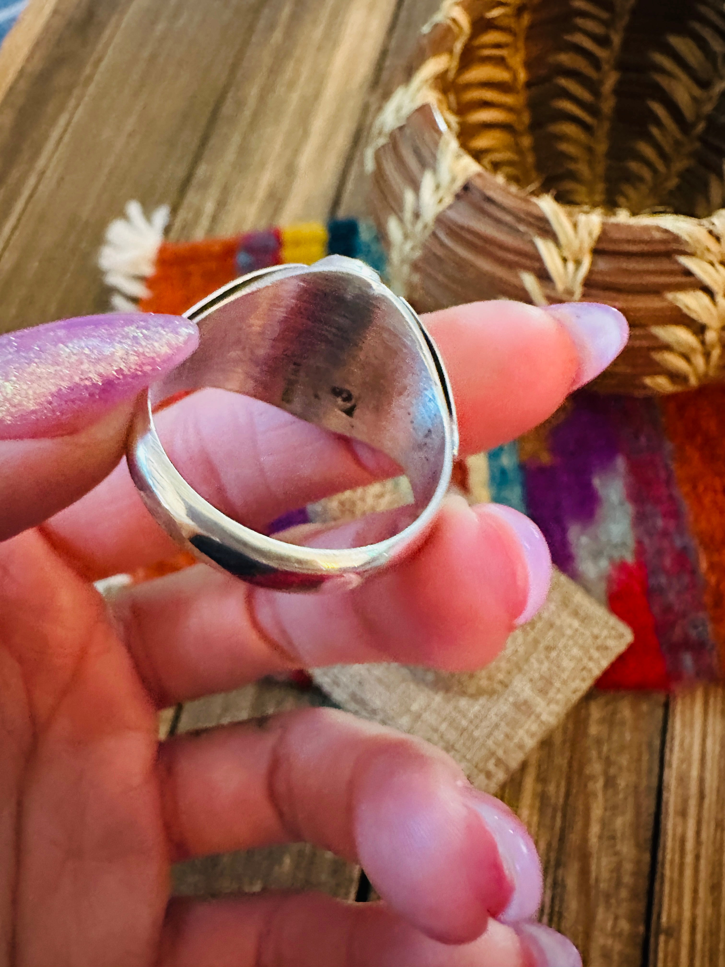 Handcrafted Kingman Turquoise & Sterling Silver Ring size 13