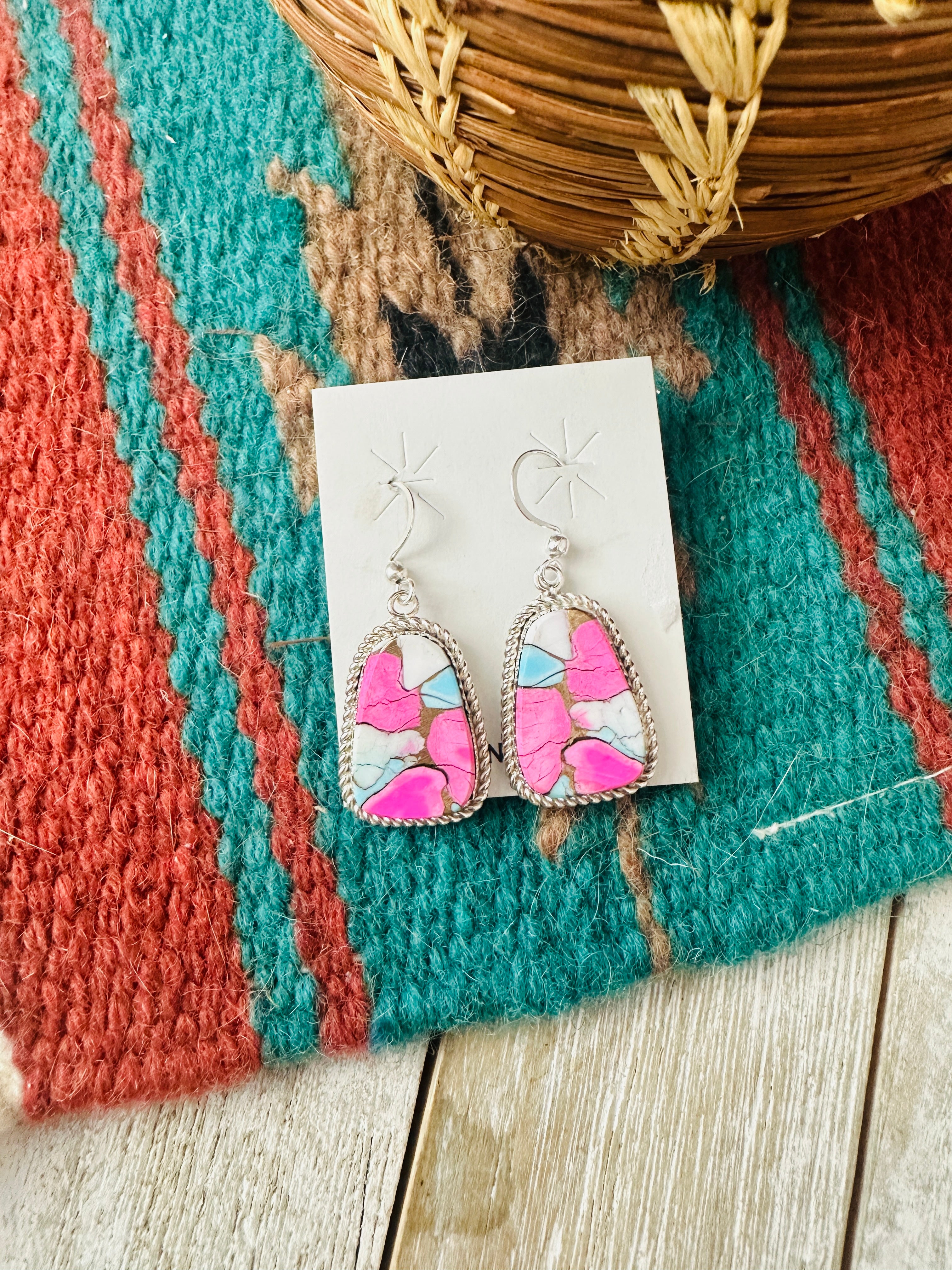 Handcrafted Cotton Candy and Sterling Silver Dangle Earrings