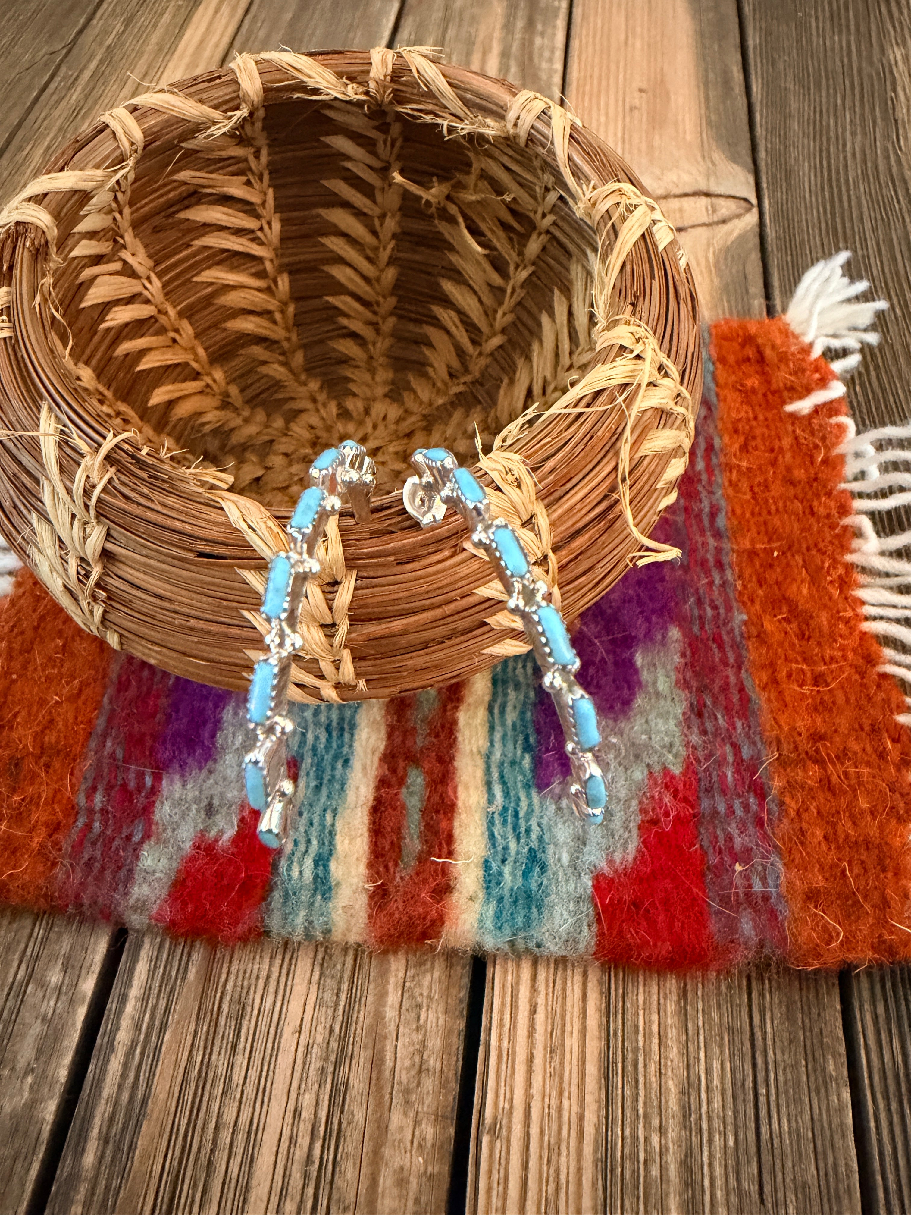 Handcrafted Turquoise & Sterling Silver Needlepoint Hoop Earrings by Aurelia Hughte
