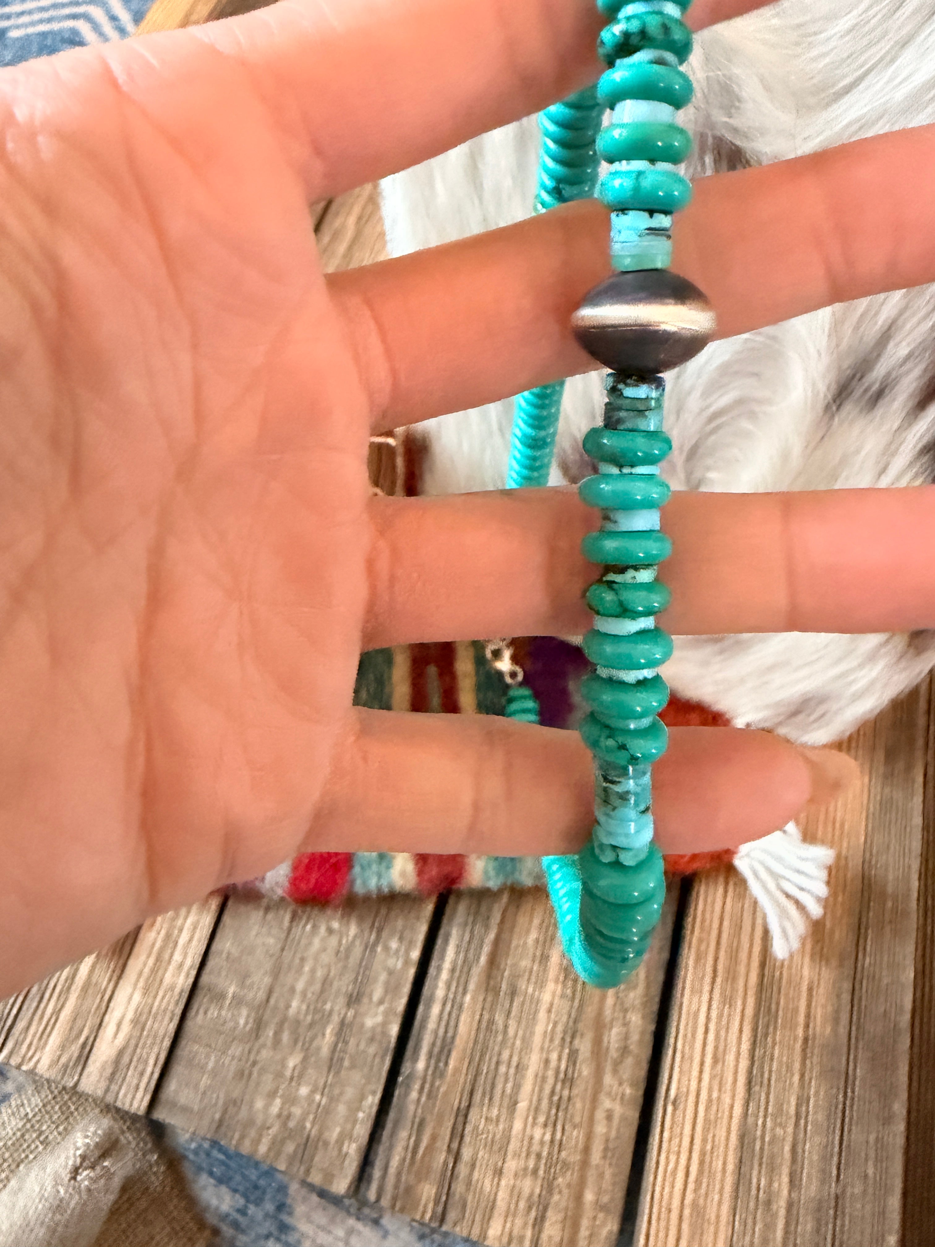 Handcrafted Turquoise & Sterling Silver Beaded 18” Necklace