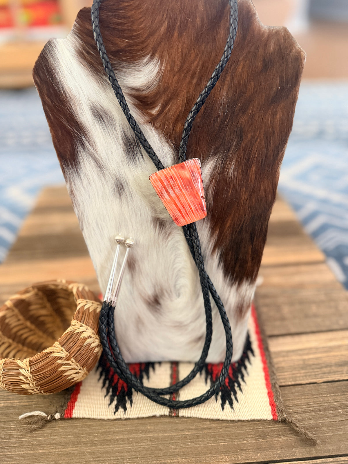 Handcrafted Sterling Silver & Orange Spiny Oyster Bolo Tie