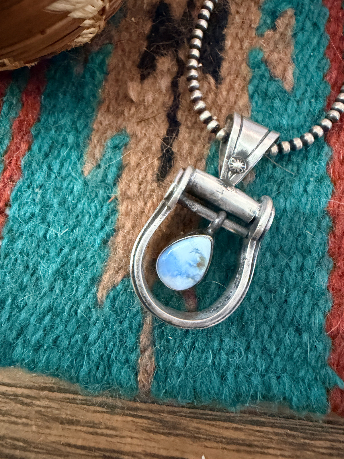Handcrafted Sterling Silver & Turquoise Stirrup Pendant by Charles Johnson