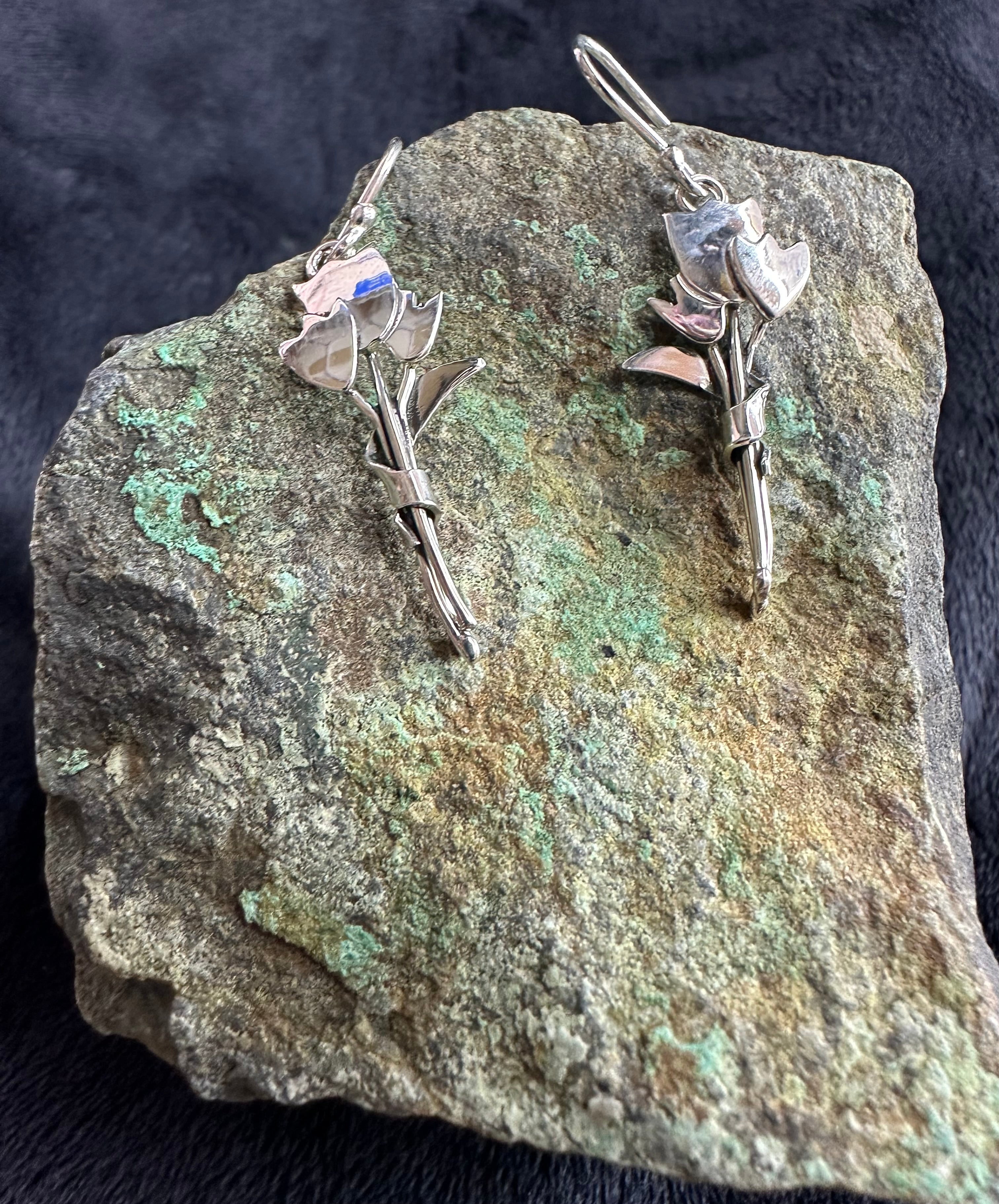 Tulip Flower Bouquet Sterling Silver Earrings
