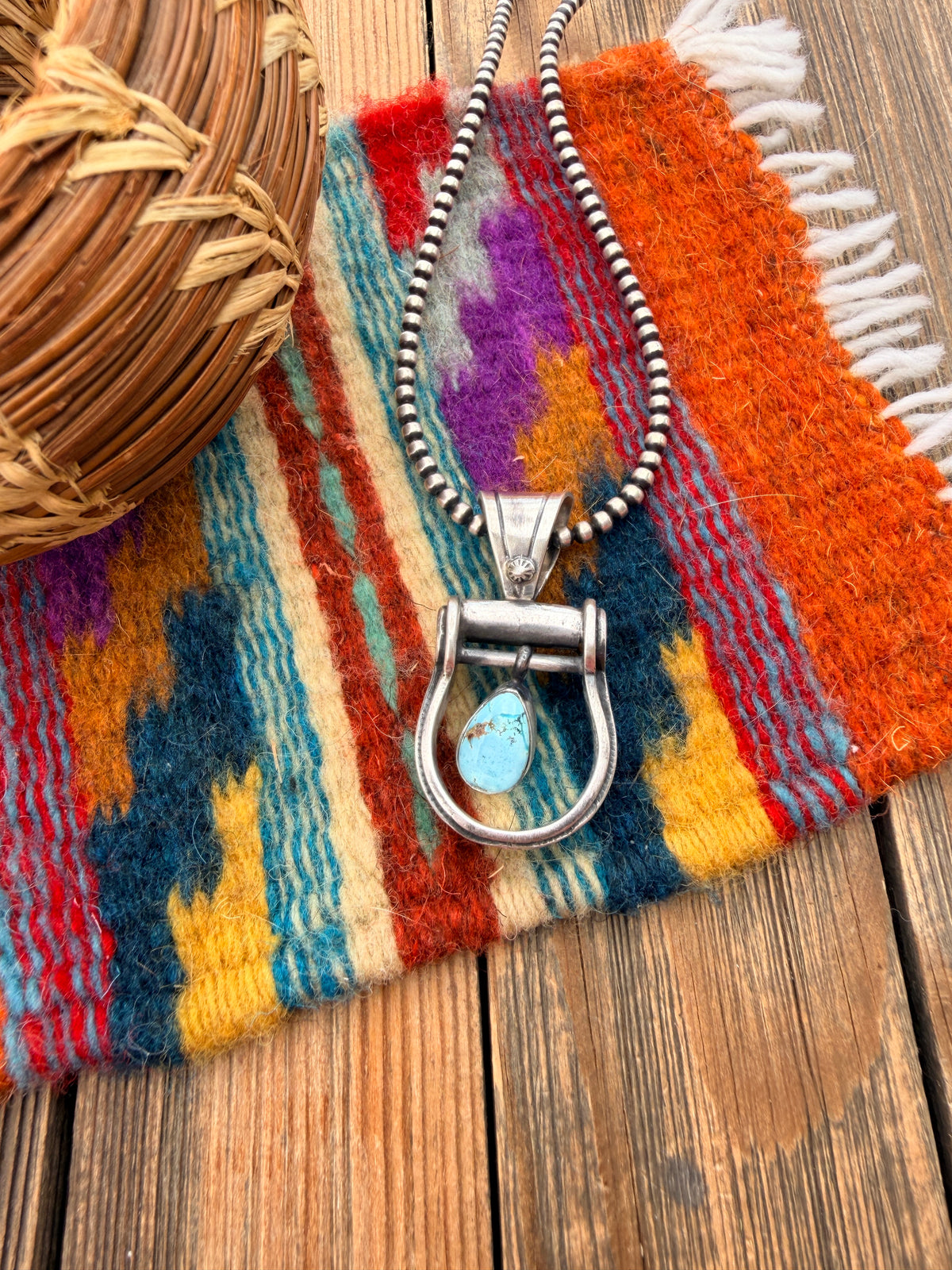 Handcrafted Sterling Silver & Turquoise Stirrup Pendant by Charles Johnson