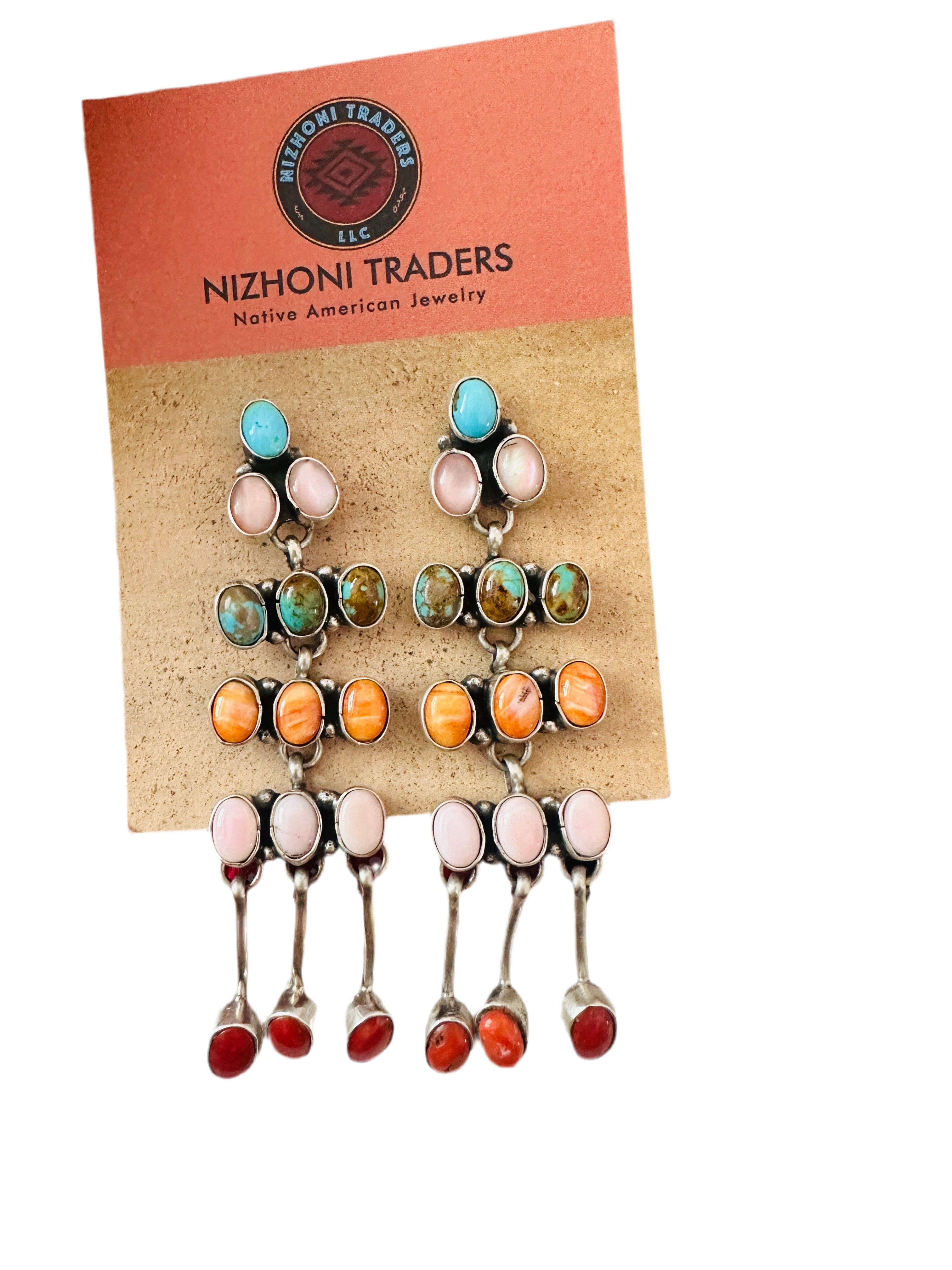 Navajo Multi Stone & Sterling Silver Chandelier Dangle Earrings by Marcella James