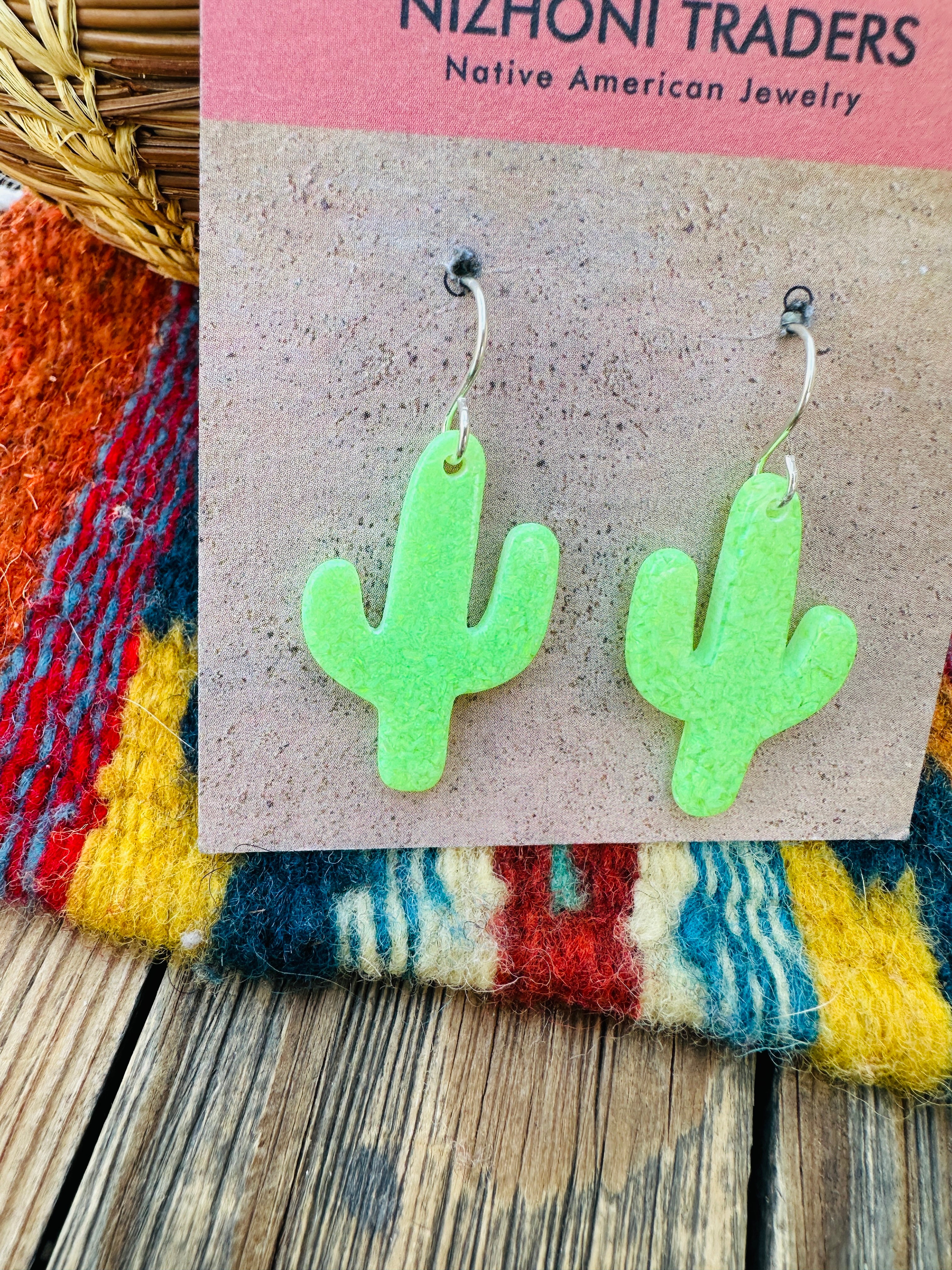 Handcrafted Sterling Silver & Opal Cactus Dangle Earrings