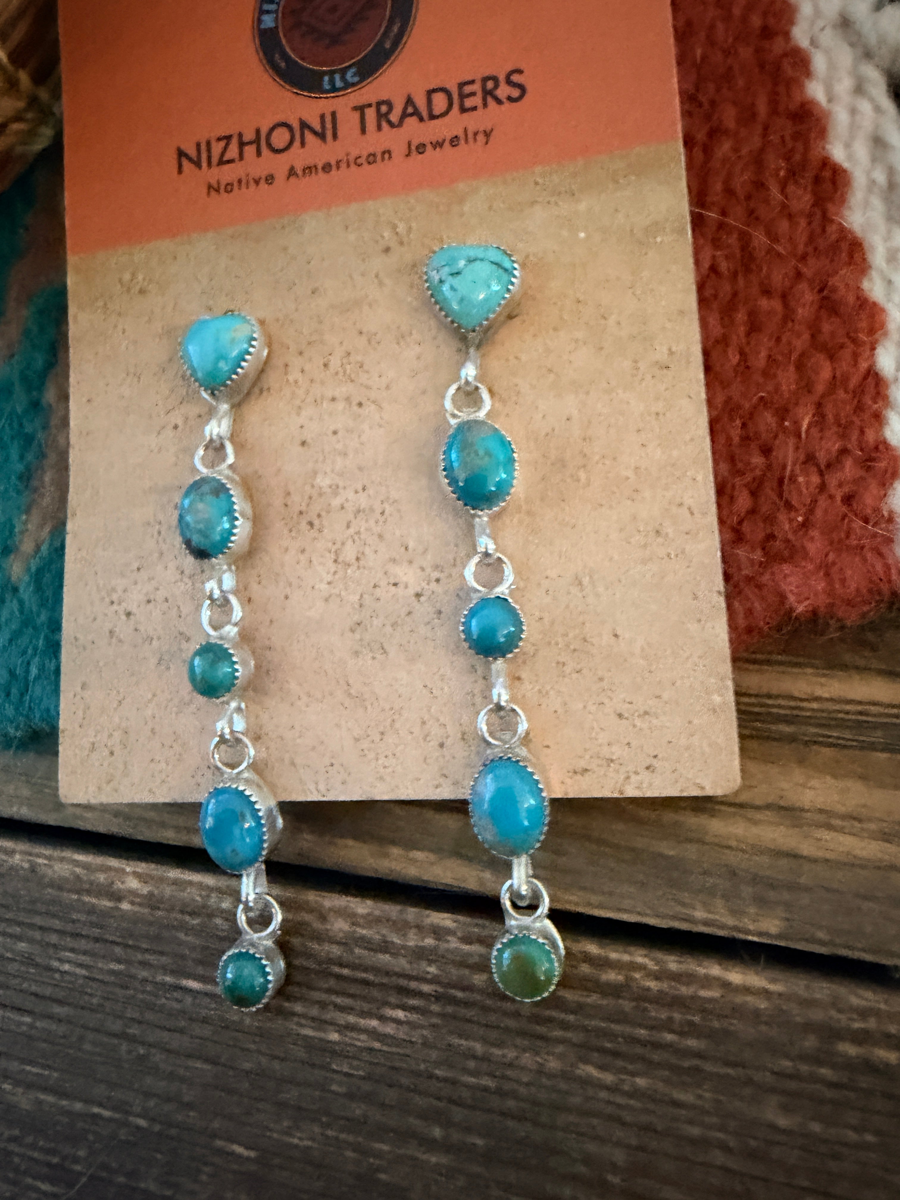 Handcrafted Turquoise & Sterling Silver Heart Dangle Earrings