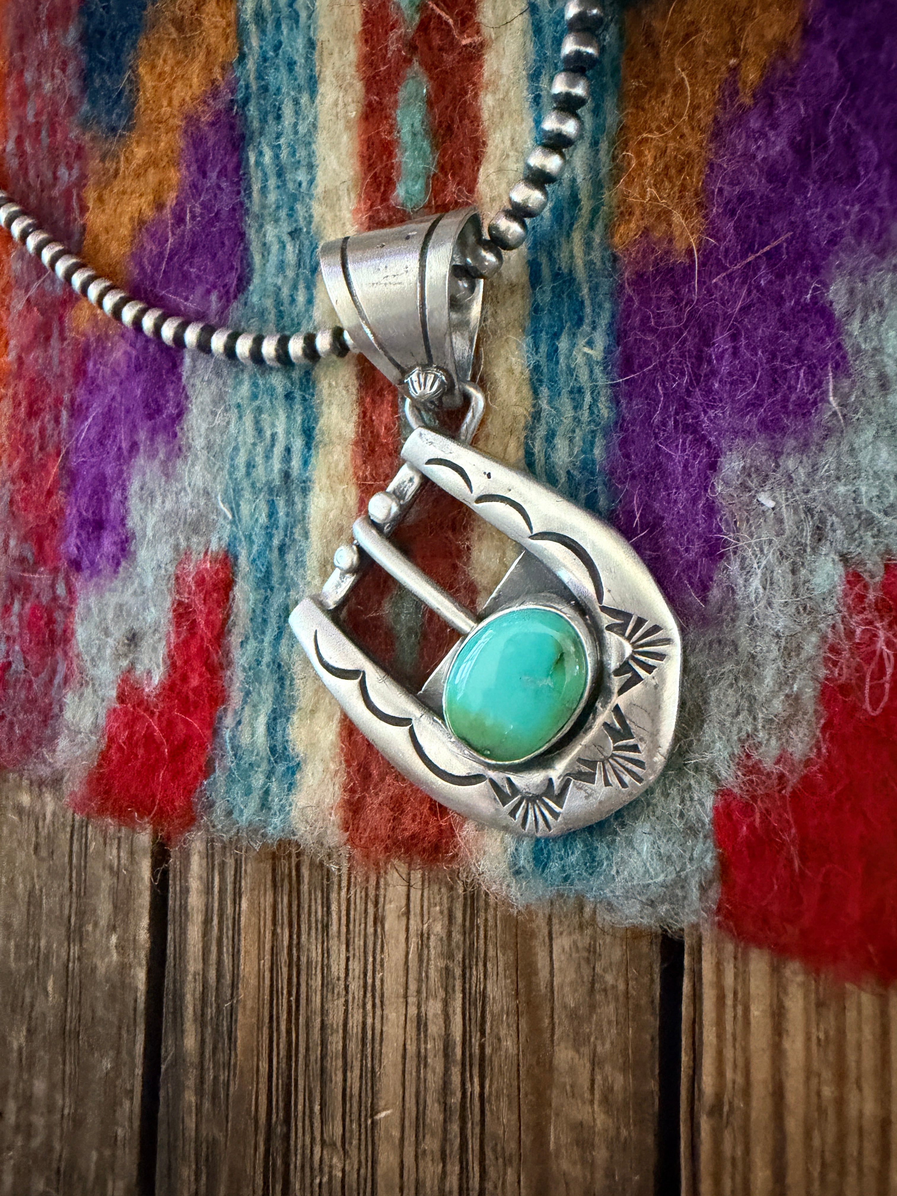 Handcrafted Sterling Silver & Turquoise Belt Buckle Pendant by Leroy James