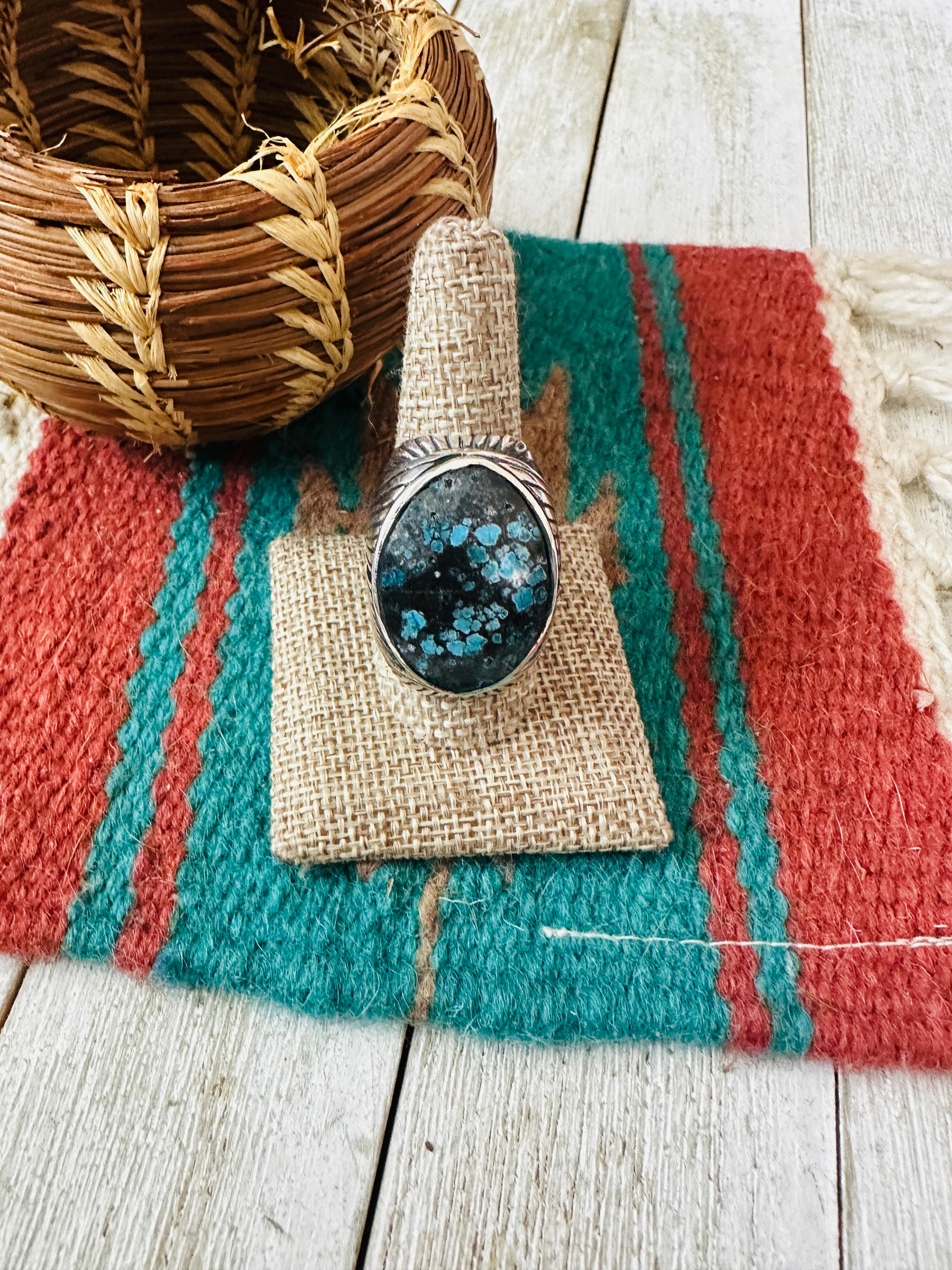 Old Pawn Navajo Sterling Silver & Kingman Web Turquoise Men’s Ring Size 10