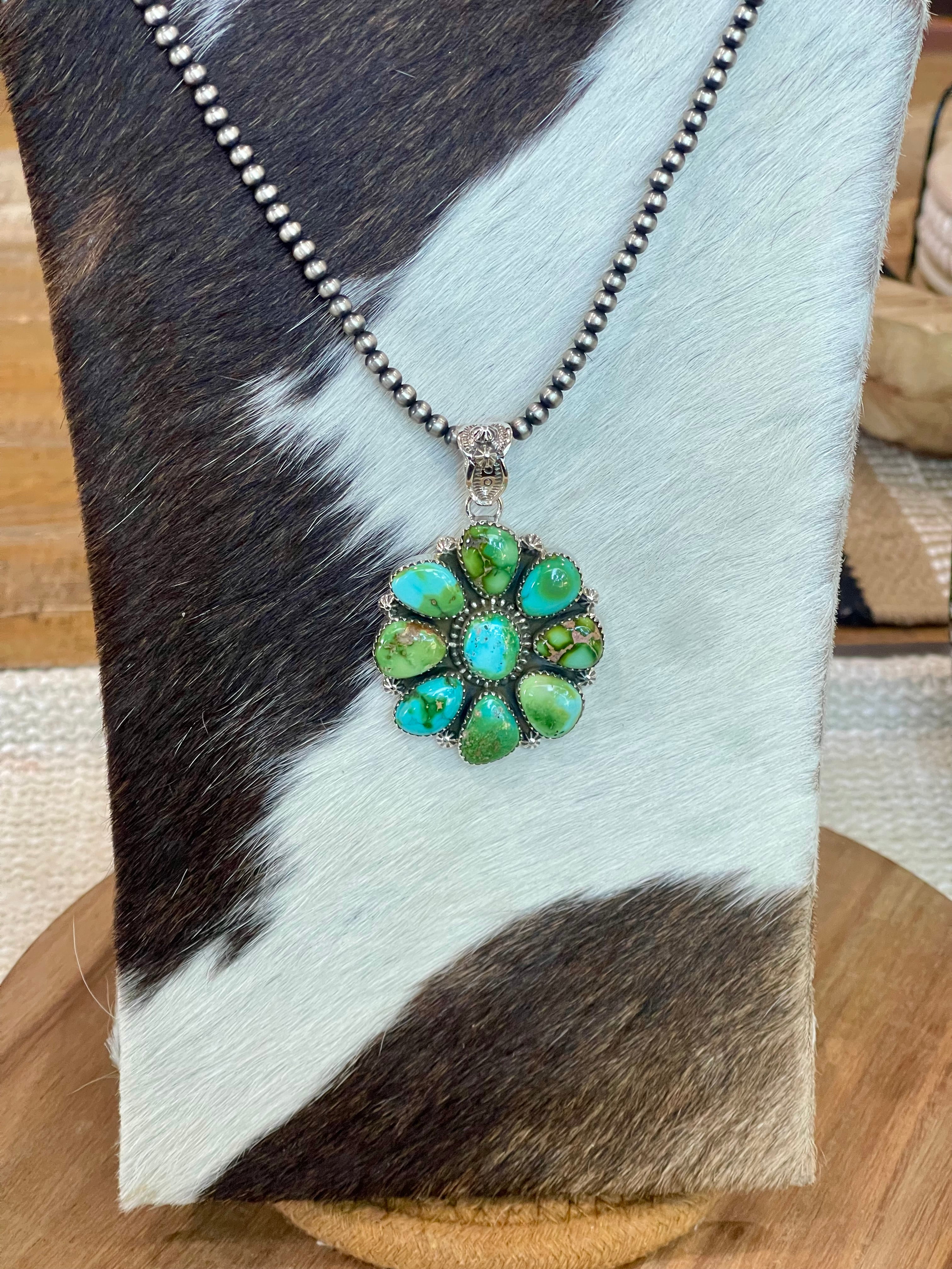 Handmade Sterling Silver & Sonoran Mountain Turquoise Cluster Pendant