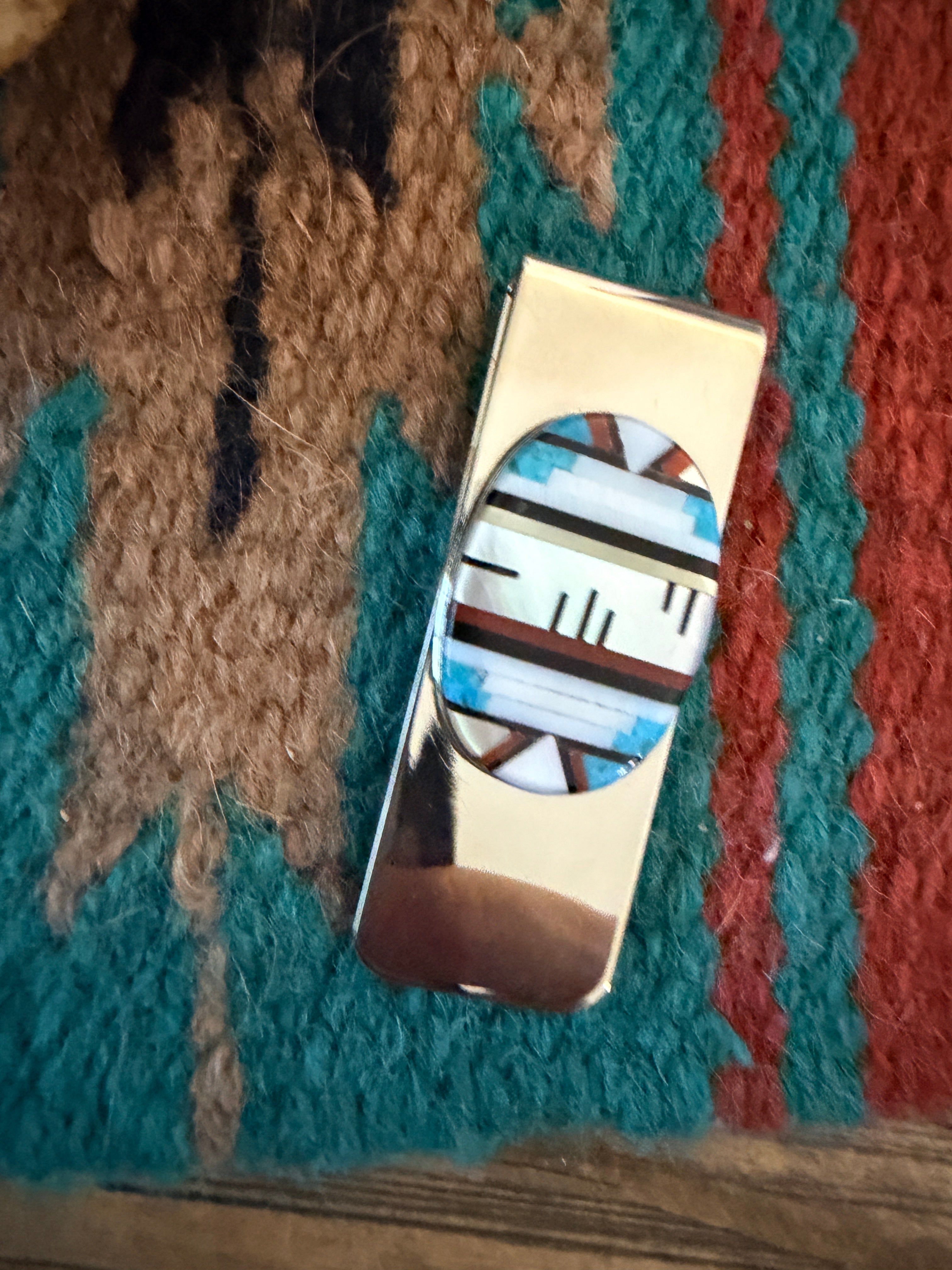 Handcrafted Multi Stone & Sterling Silver Inlay Money Clip