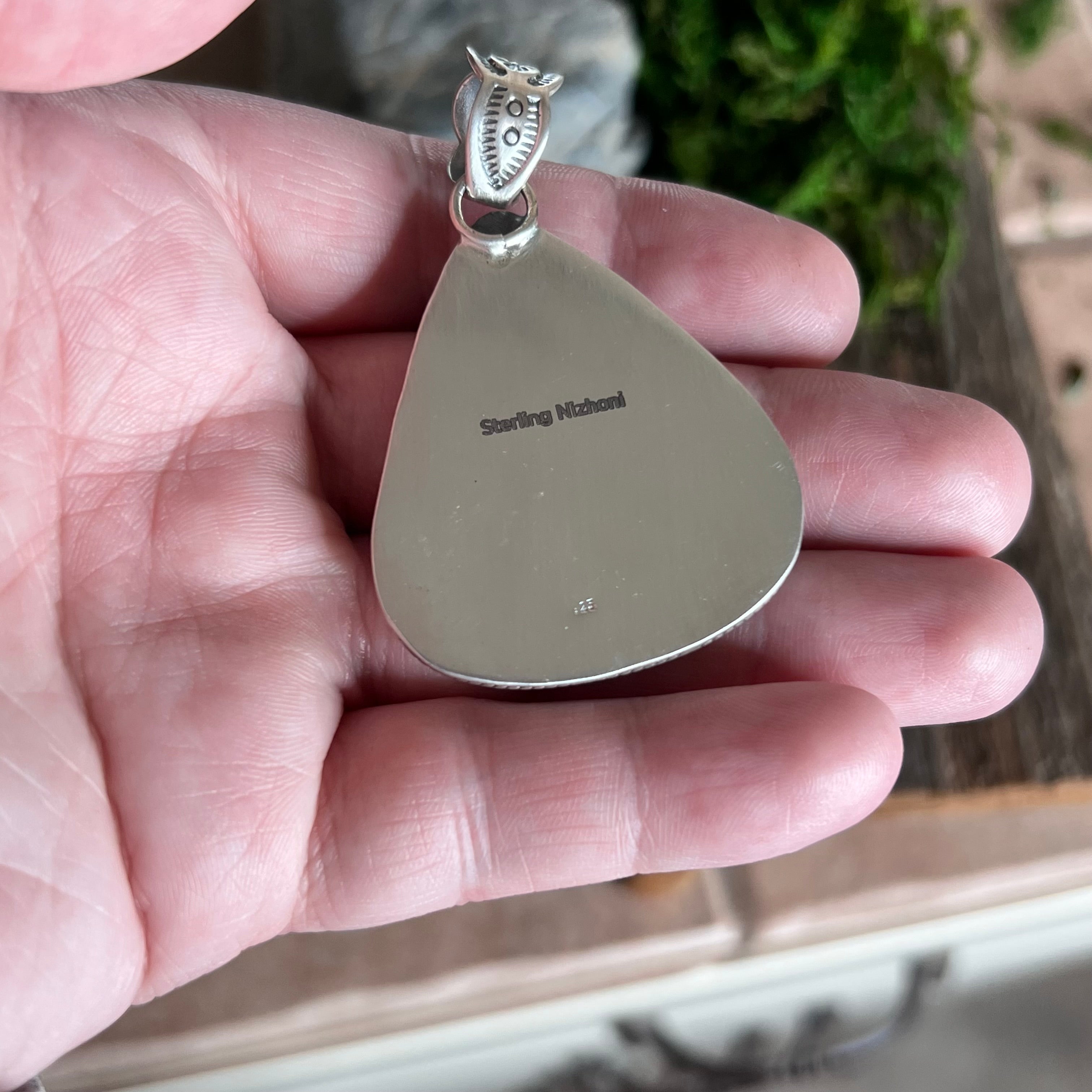 Handmade Green Turquoise Tear Drop Sterling Silver Pendant