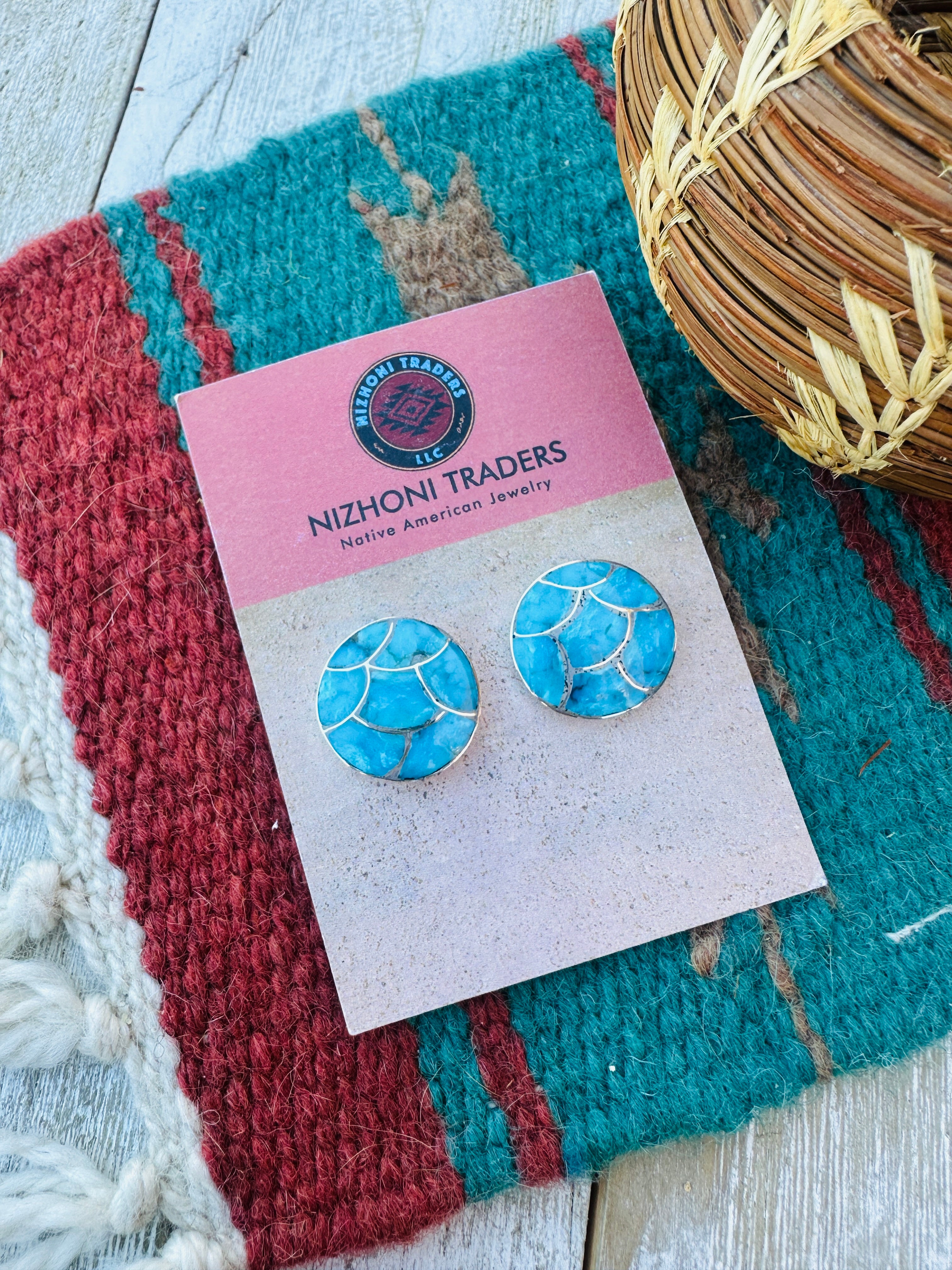 Handcrafted Turquoise & Sterling Silver Inlay Post Earrings