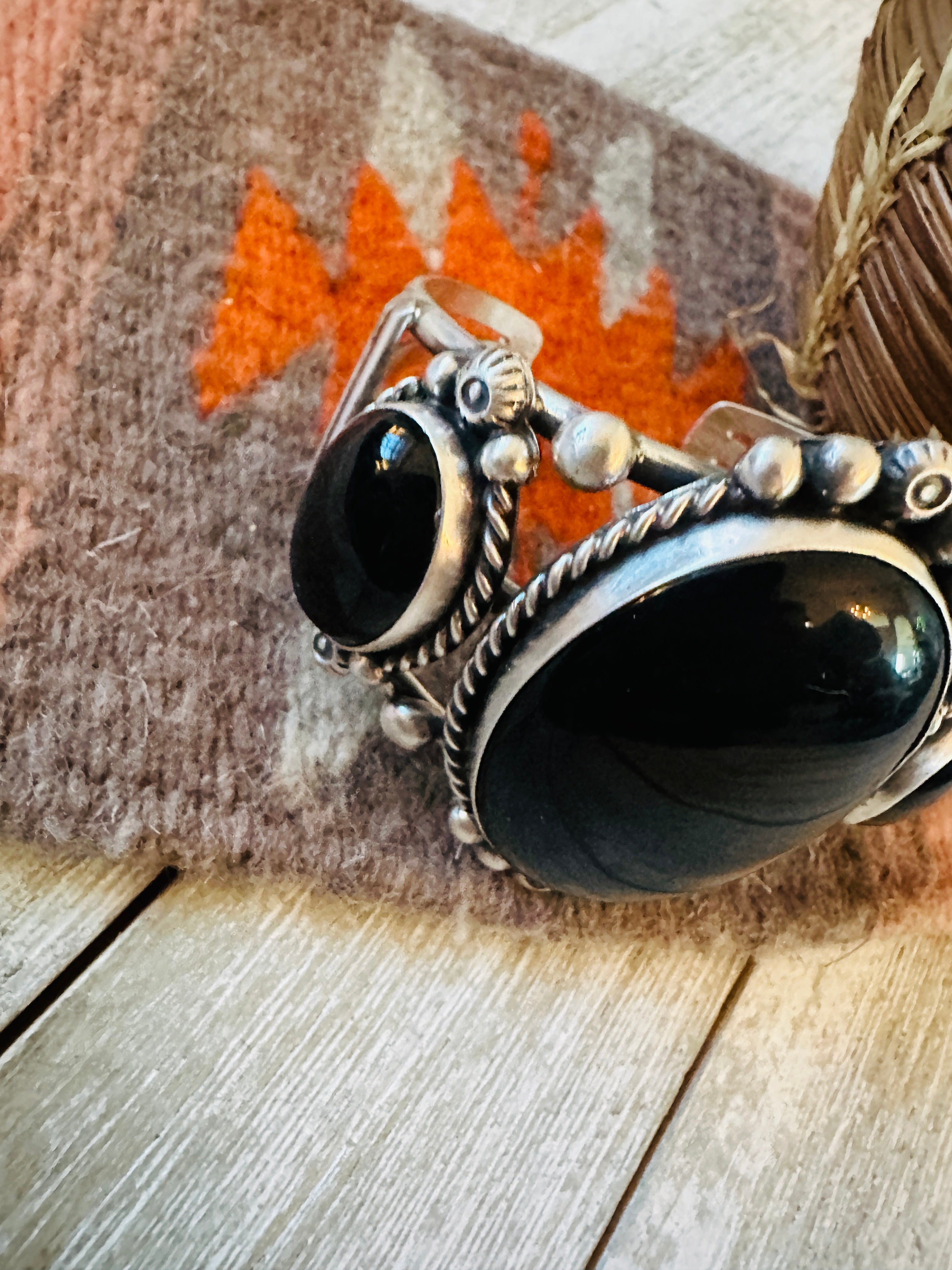 Handcrafted Sterling Silver & Black Onyx Cuff Bracelet by Augustine Largo