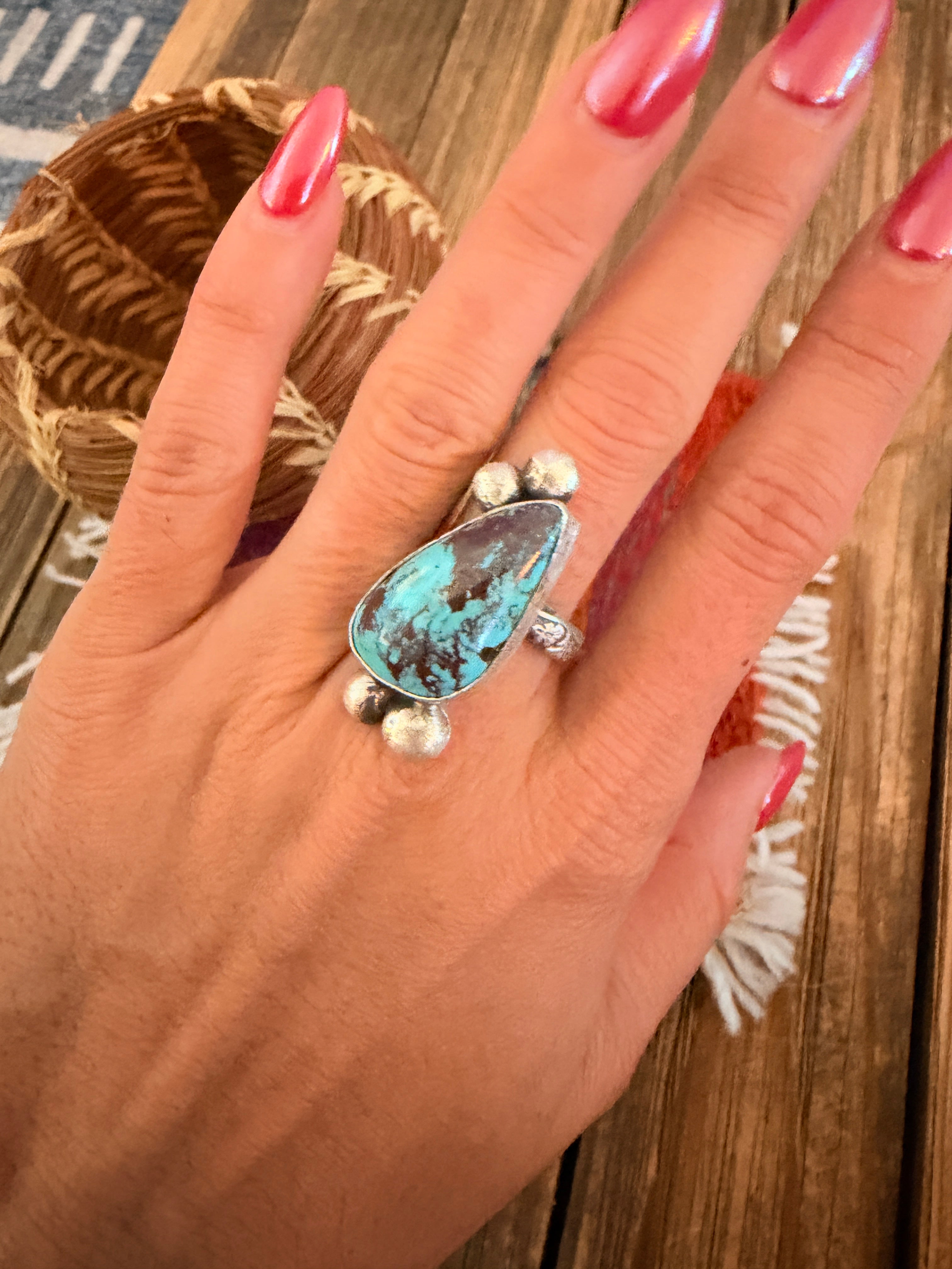 Handmade Sterling Silver and Turquoise Adjustable Ring
