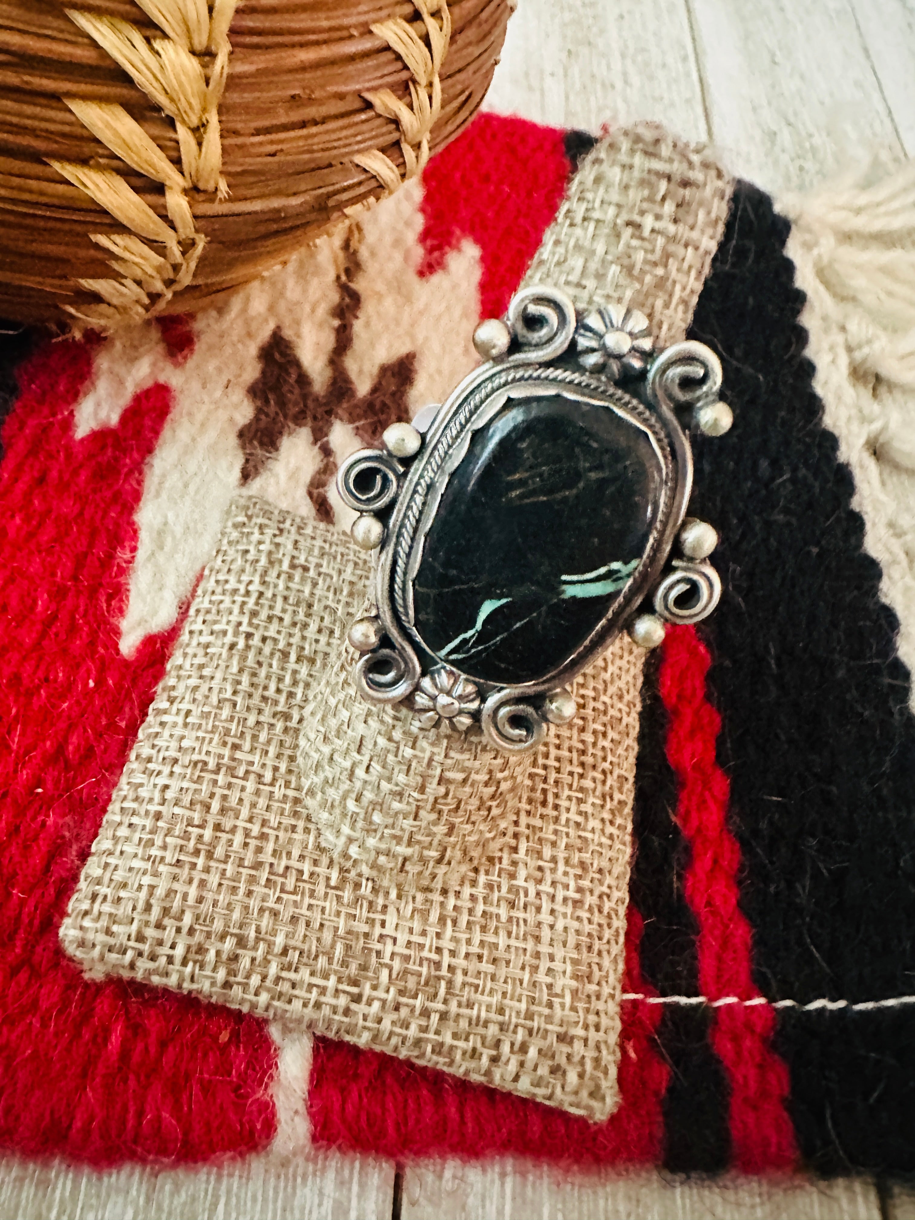 Handcrafted Blackjack Turquoise & Sterling Silver Ring Size 7 by Jamison Hoskie