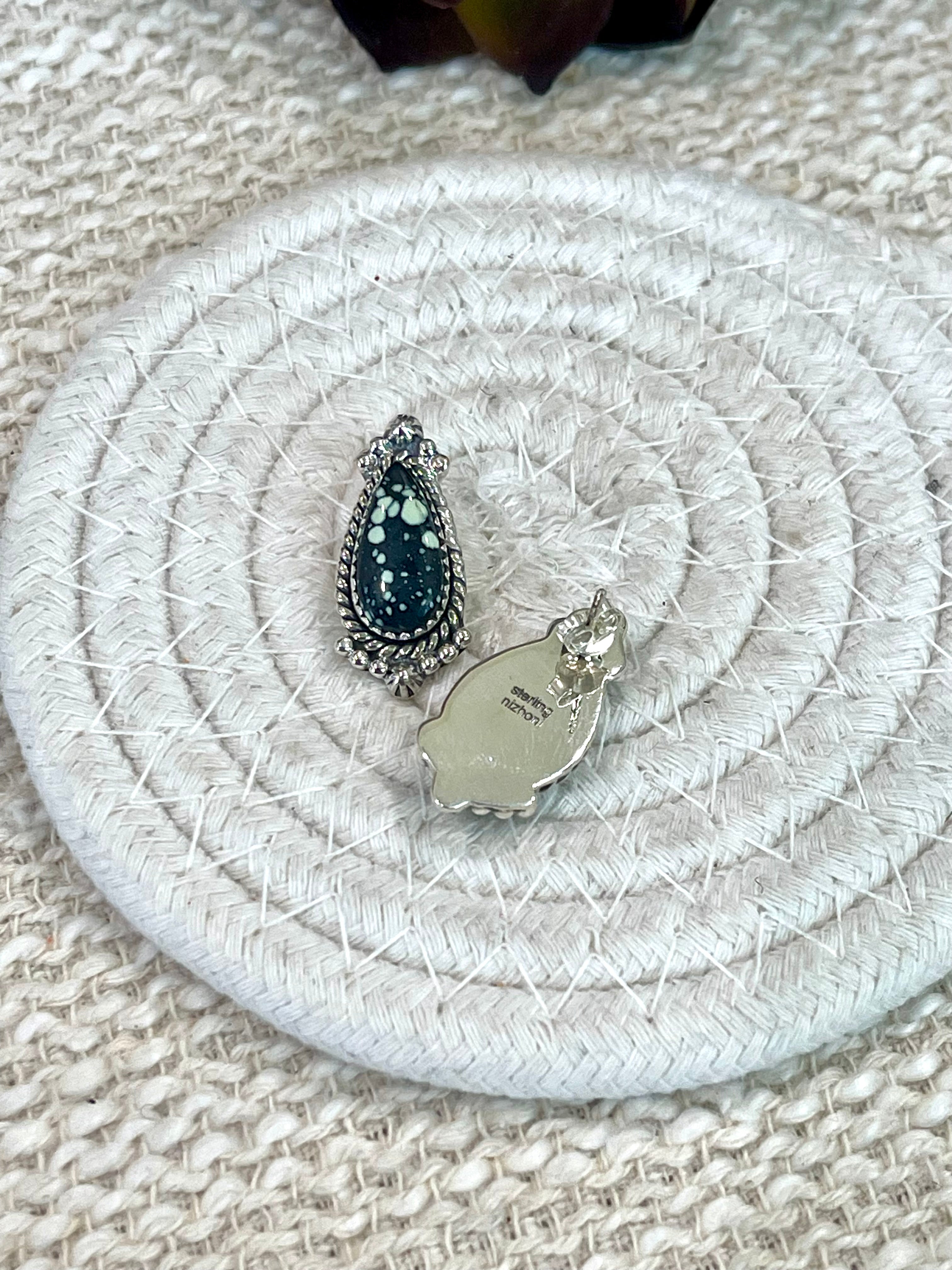 Handmade New Lander Turquoise and Sterling Silver Post Earring