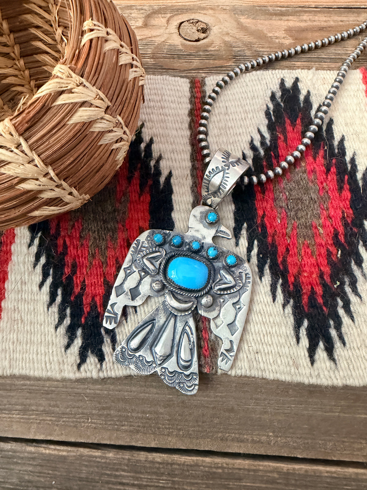 Handcrafted Turquoise & Sterling Silver Thunderbird Pendant by Richard Yazzie