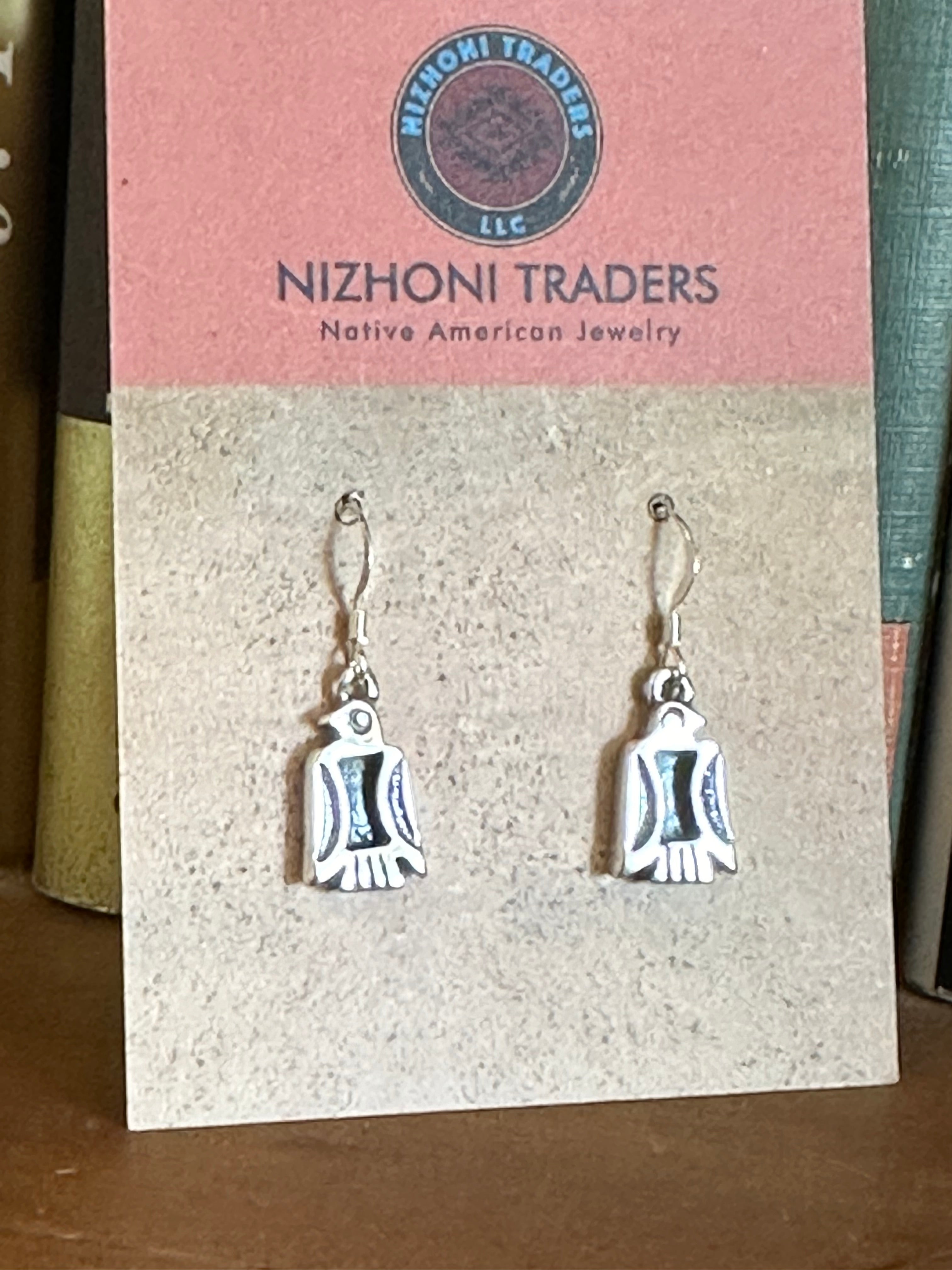 Hand Stamped Sterling Silver Thunderbird Dangle Earrings
