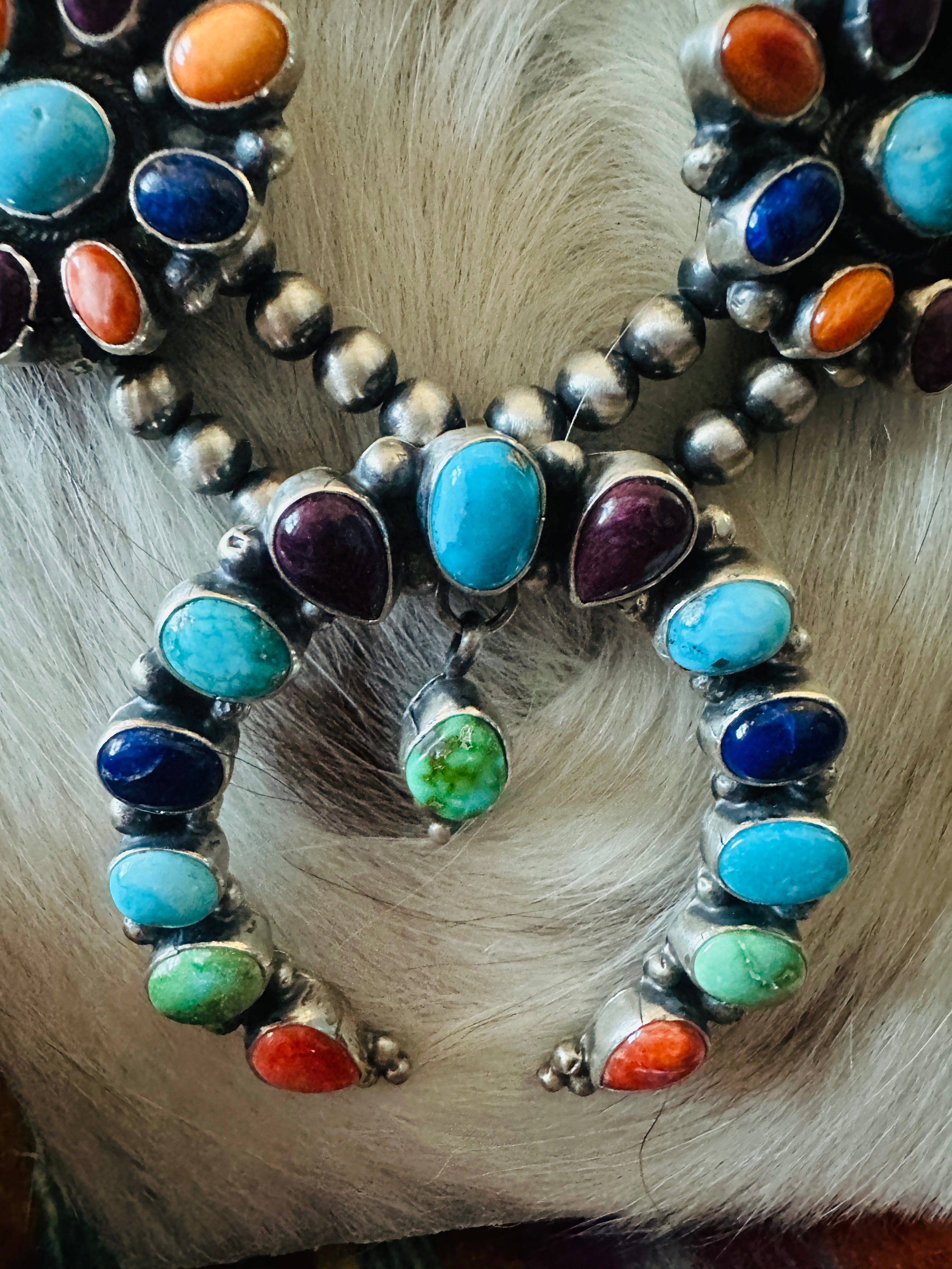 Handcrafted Multi Stone Beaded & Sterling Silver Cluster Necklace and Earring Set by Sheila Becenti