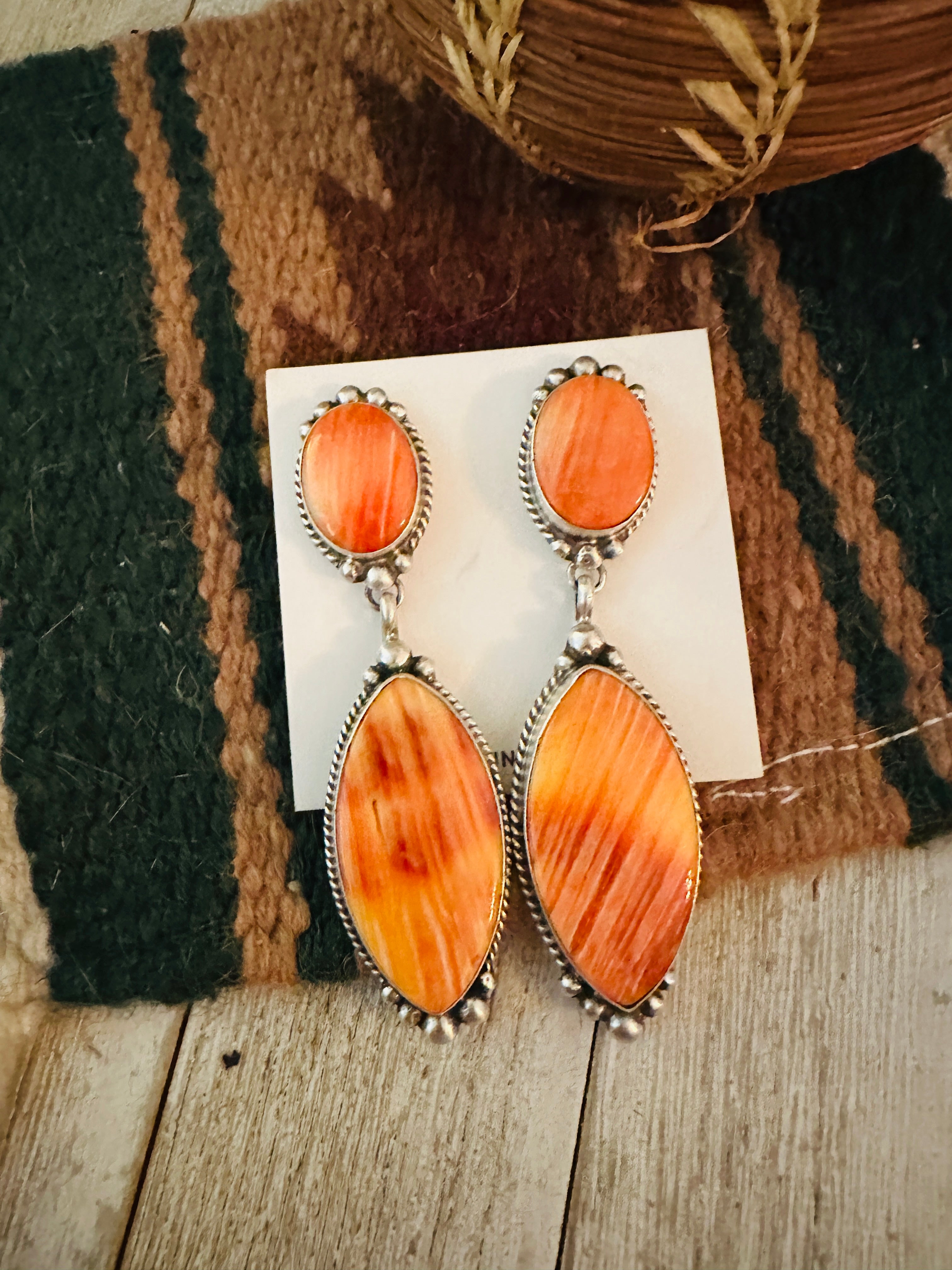 Handcrafted Orange Spiny and Sterling Silver Dangle Earrings by Elouise Kee