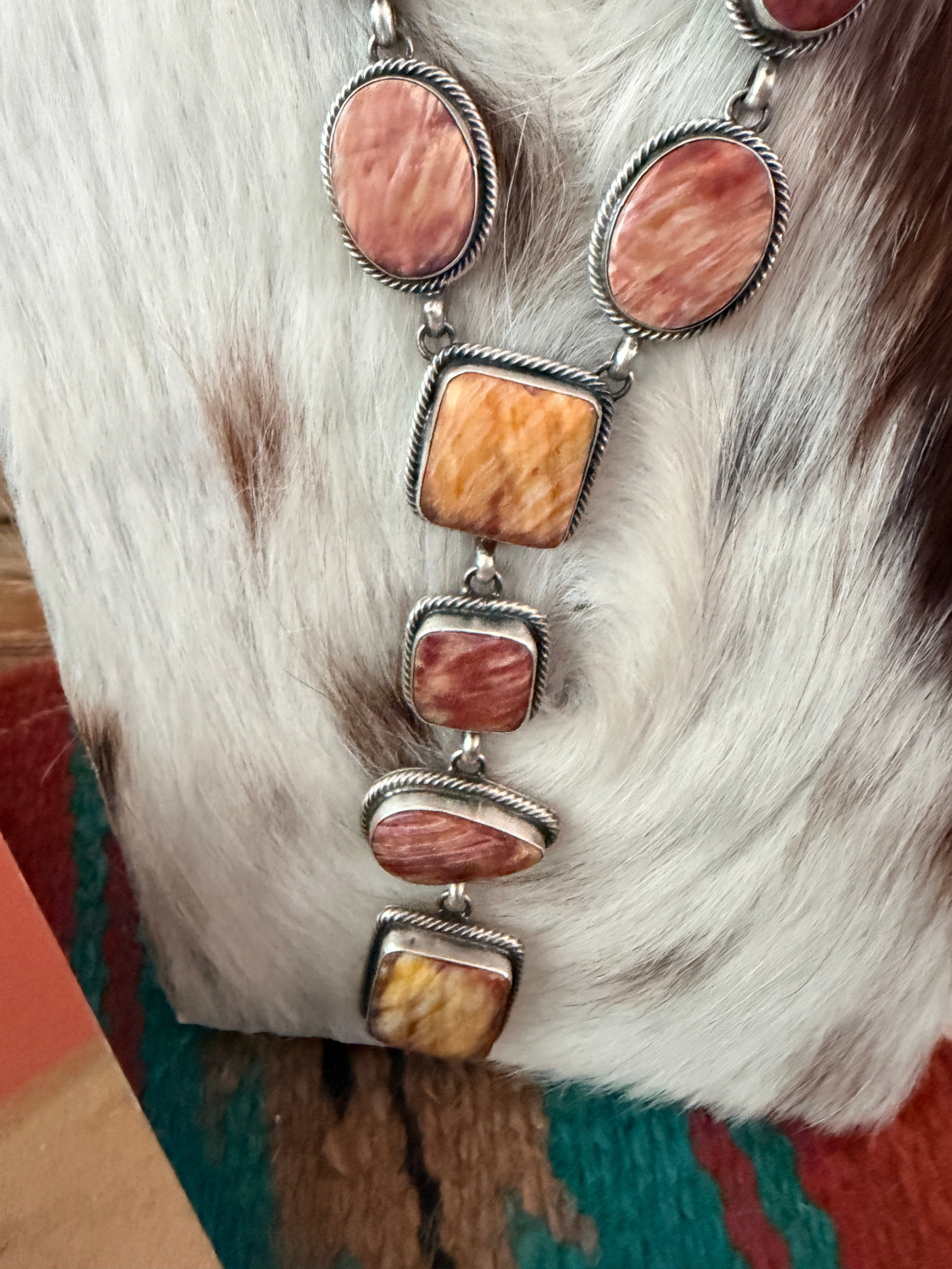Handcrafted Spiny Oyster & Sterling Silver Necklace and Earring Set by Darren Livingston