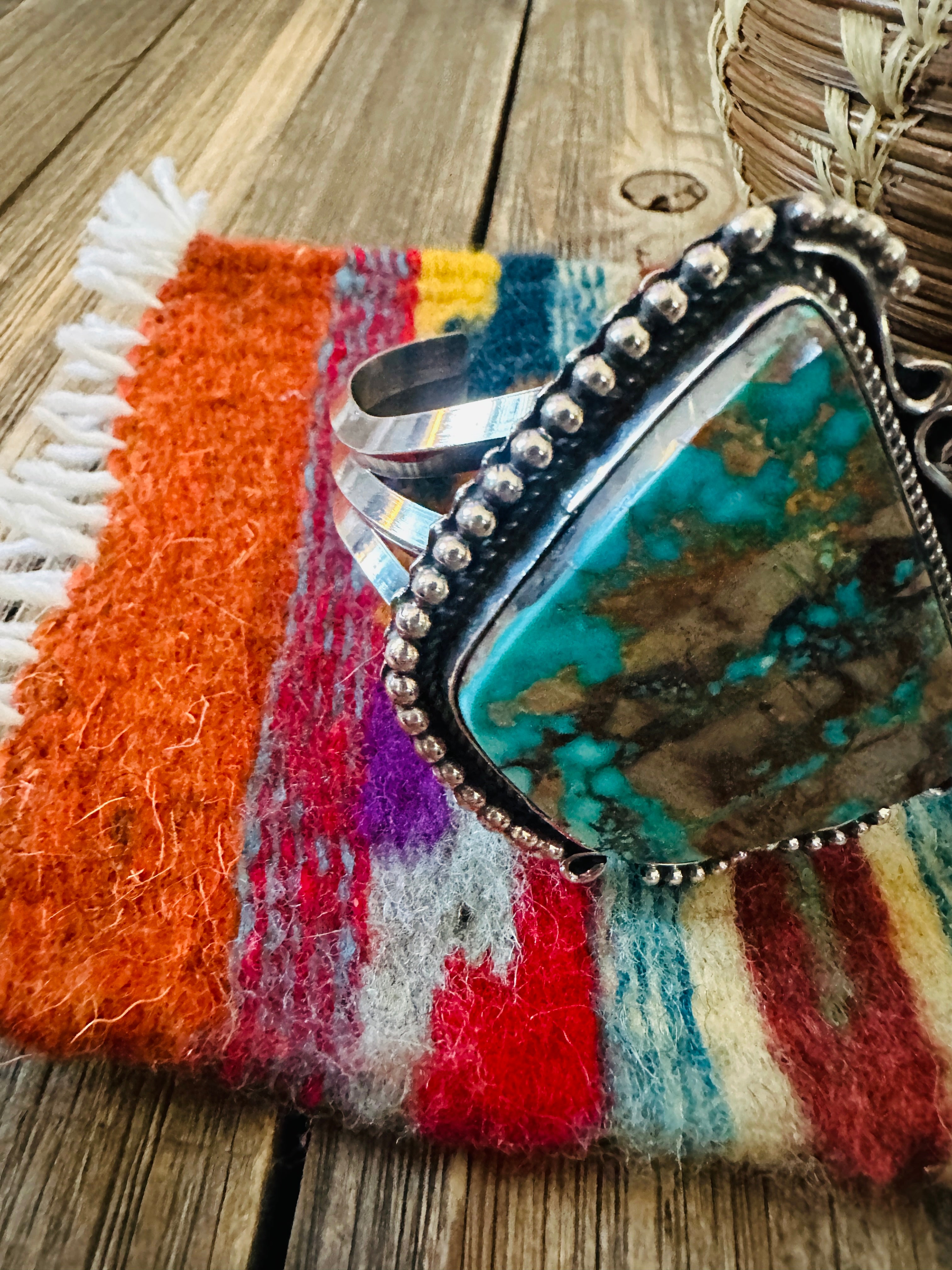 Handcrafted Pilot Mountain Turquoise & Sterling Silver Cuff Bracelet by Rosella Paxson