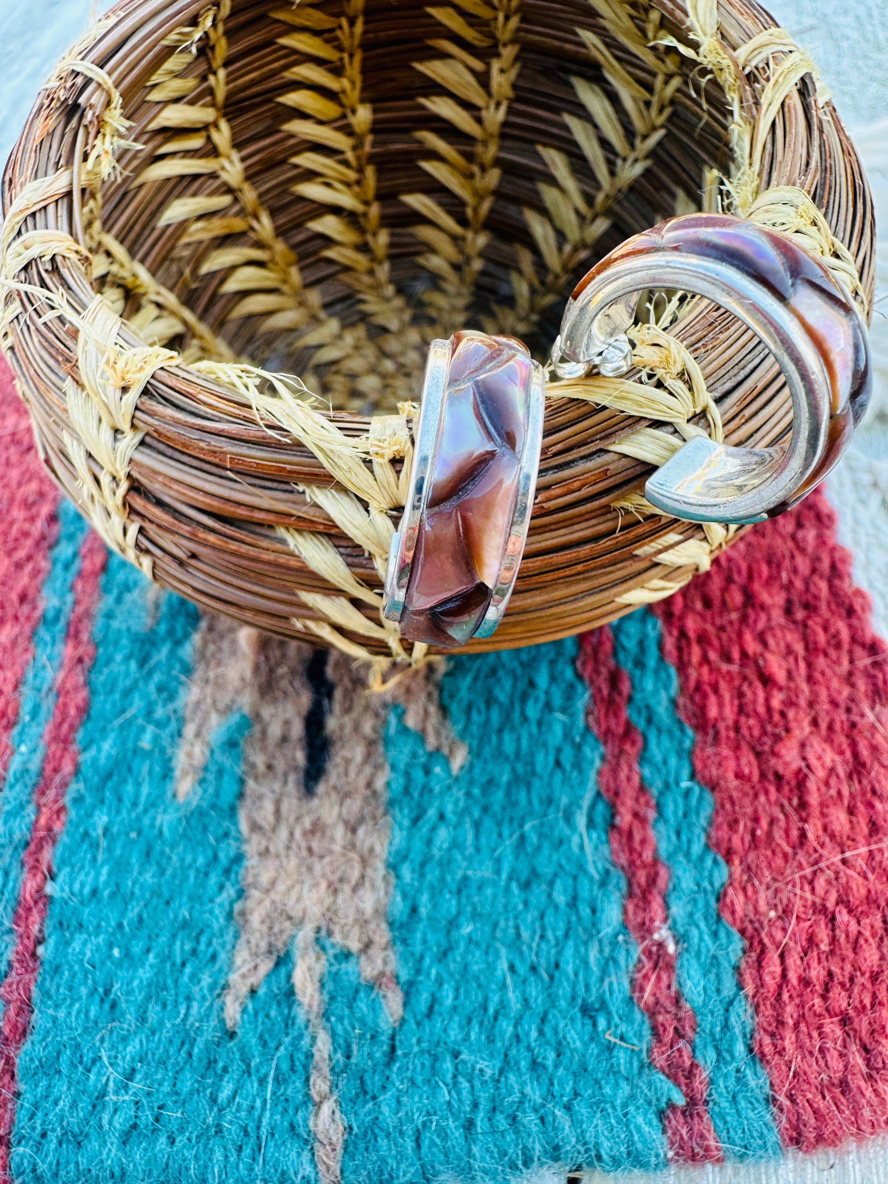 Handcrafted Mother of Pearl & Sterling Silver Hoop Earrings