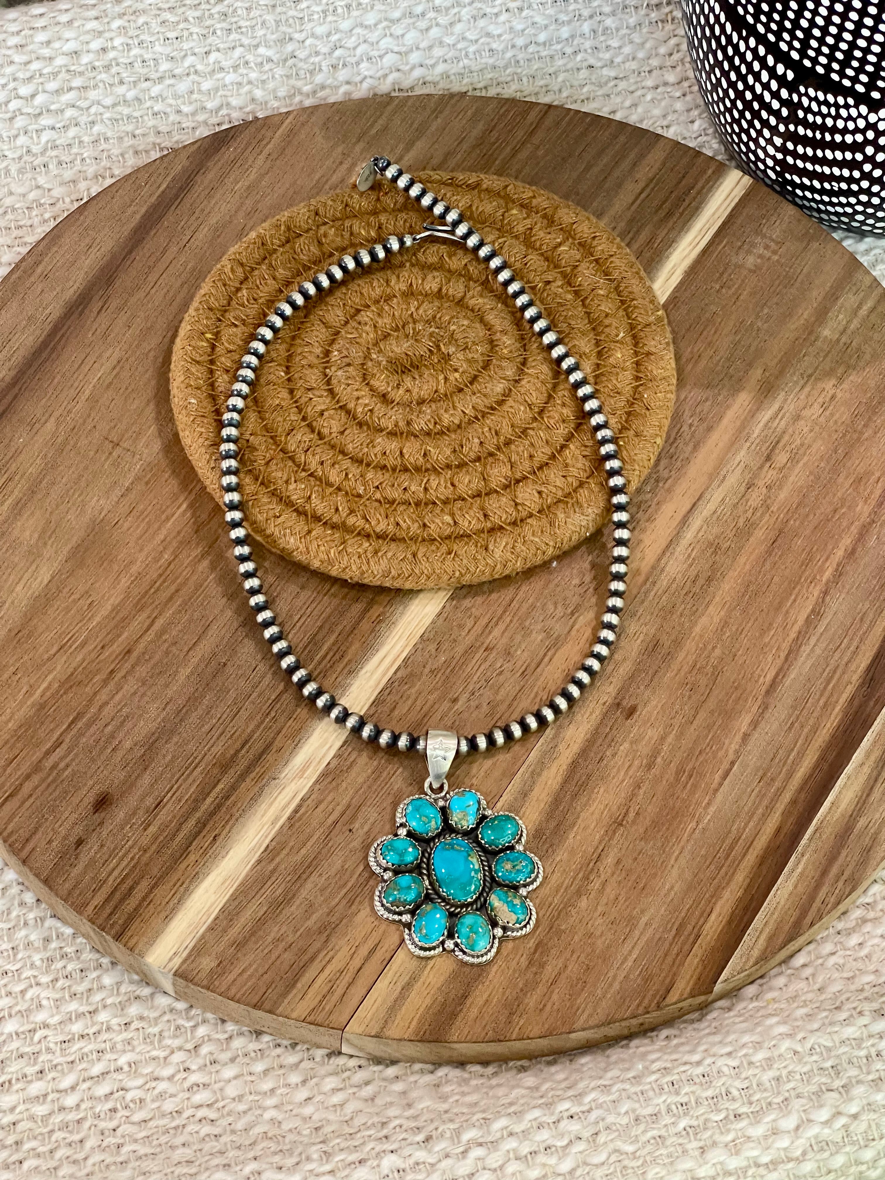 Beautiful Handmade Sterling Silver & South Hill Sonoran Turquoise Cluster Pendant