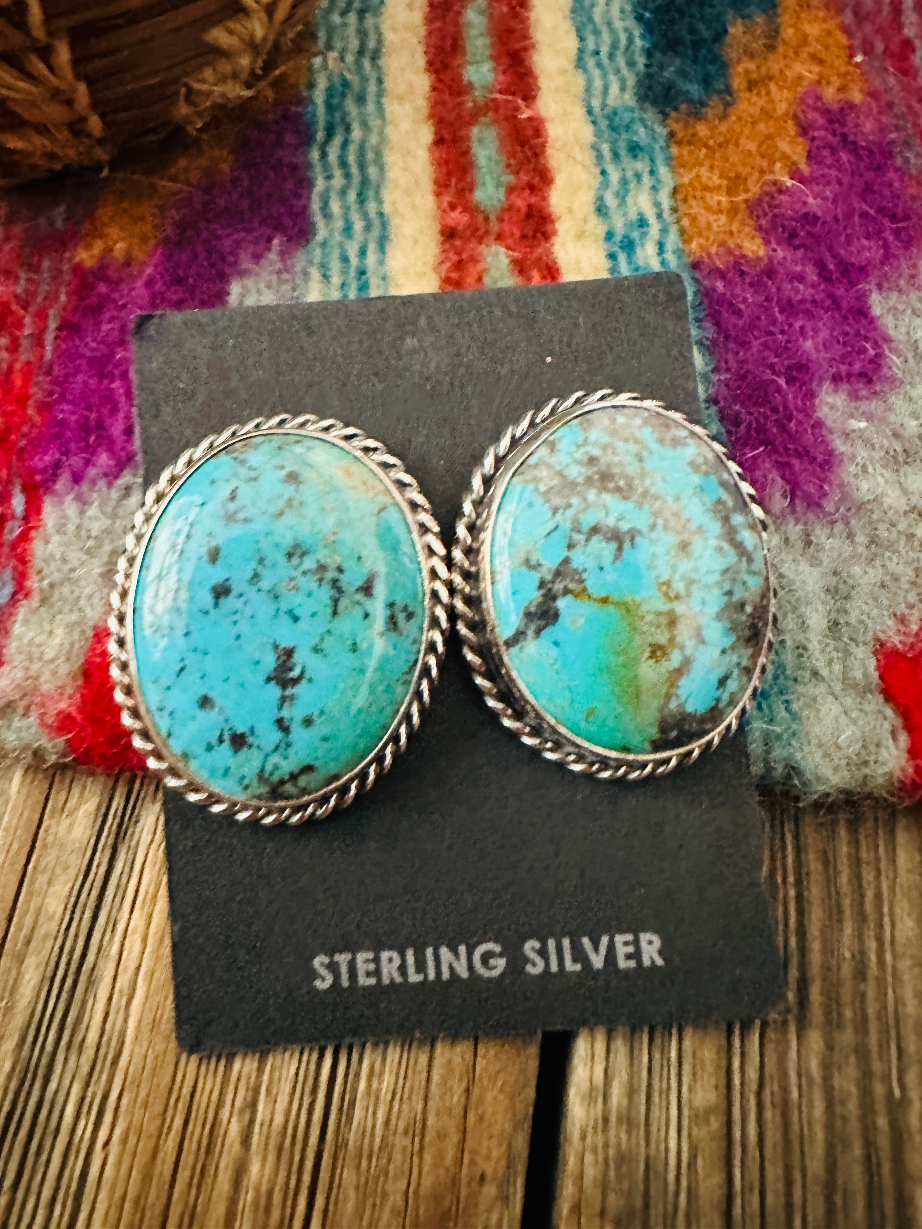 Handcrafted Turquoise & Sterling Silver Post Earrings