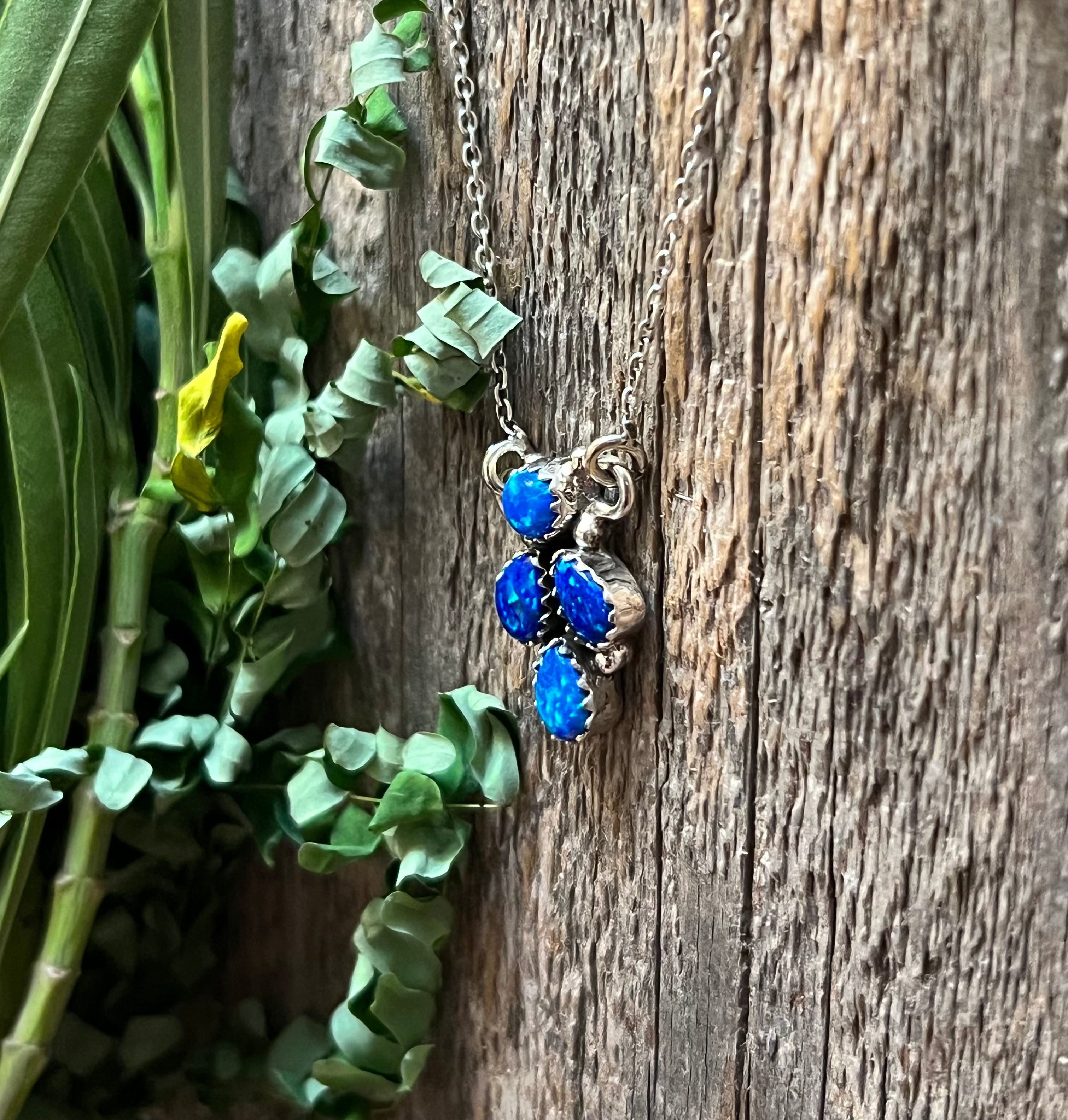 Handmade Blue Opal Tear Drop Sterling Silver Necklace