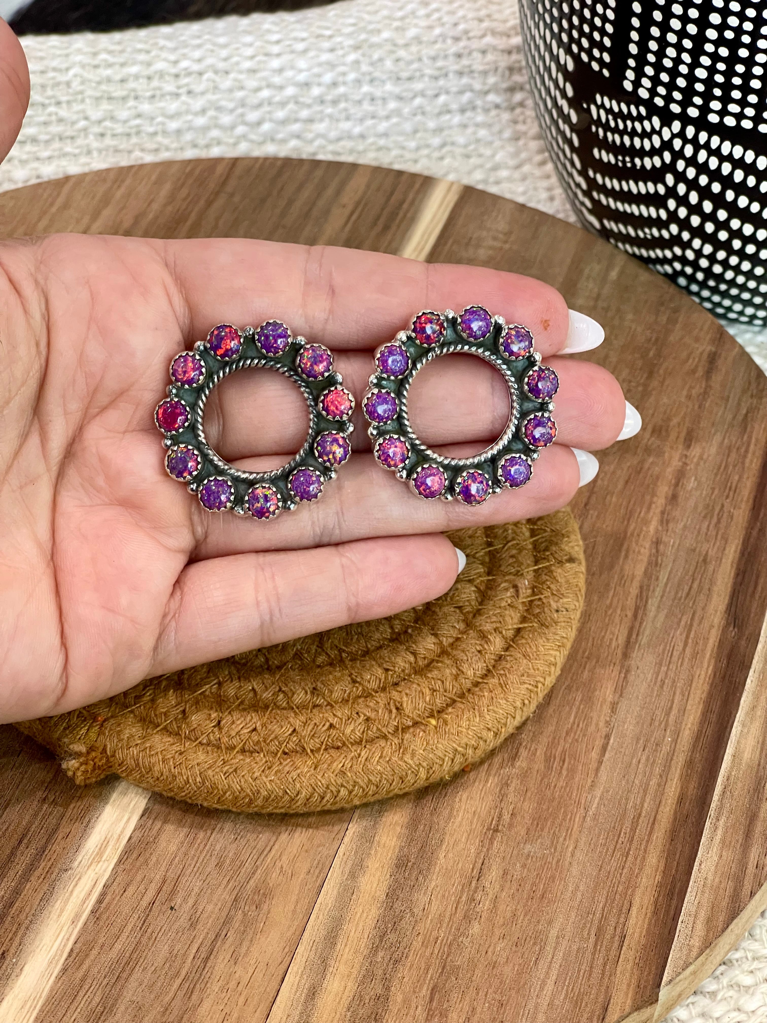 Gorgeous Handmade Sterling Silver & Pink Fire Opal Post Earrings