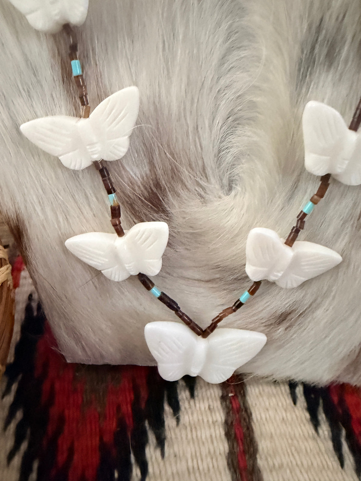 Handcrafted Sterling Silver & Beaded Fetish Butterfly Necklace 28" by Larry Cisco