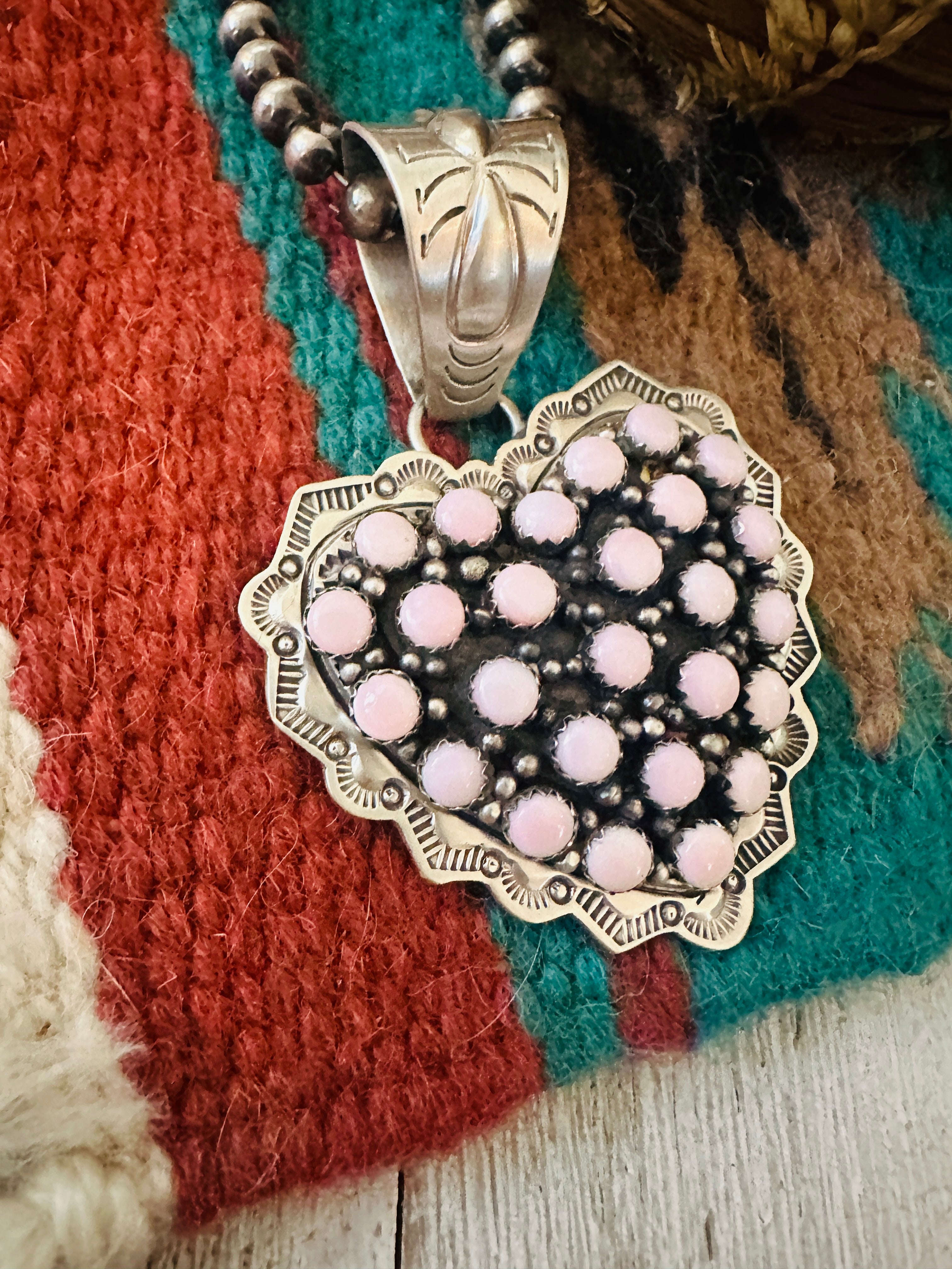 Handcrafted Queen Pink Conch & Sterling Silver Heart Pendant