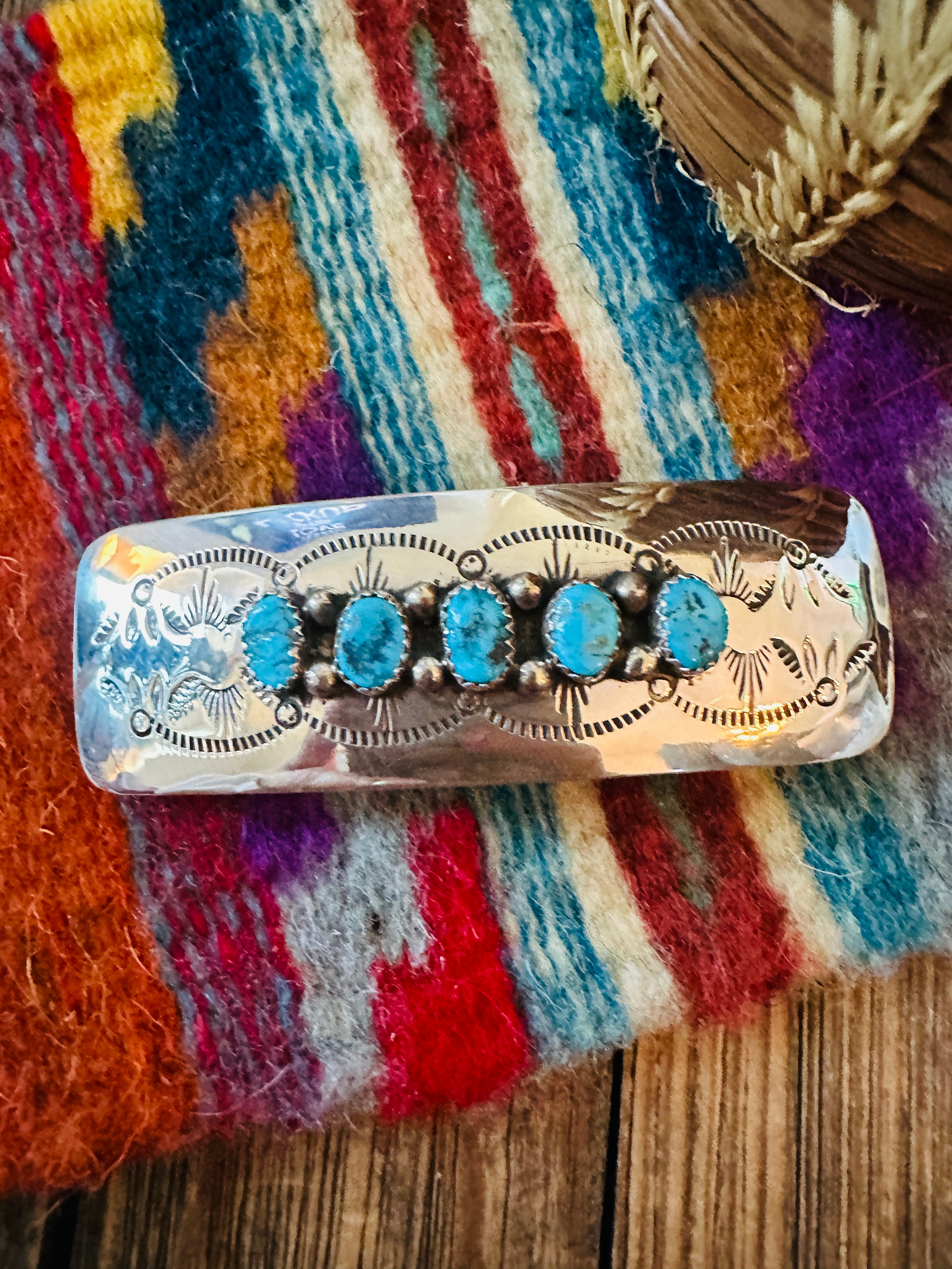 Handcrafted Turquoise & Sterling Silver Concho Hair Barrette