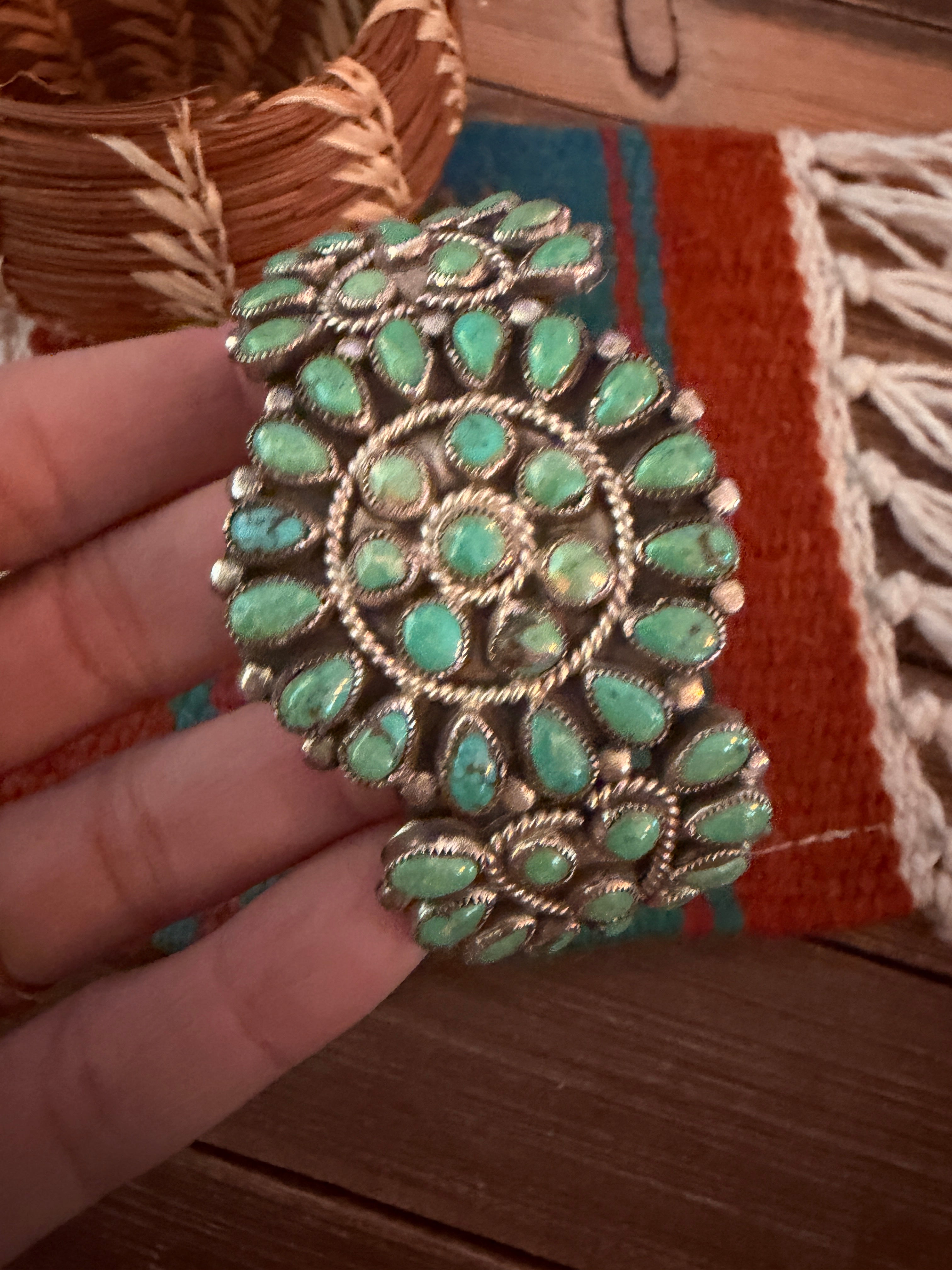 Handcrafted Old Pawn Sterling Silver & Turquoise Cuff Bracelet