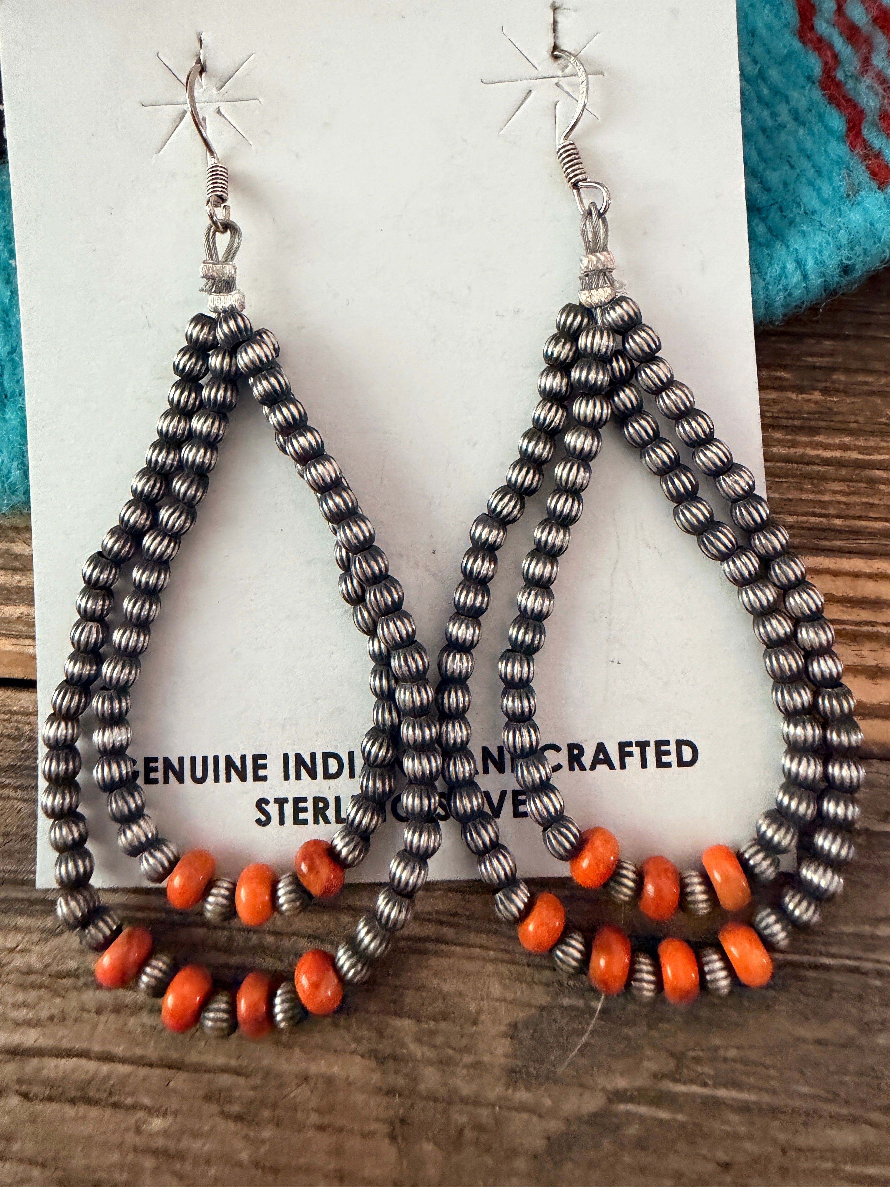 Handcrafted Sterling Silver Melon Bead & Spiny Oyster Dangle Hoop Earrings