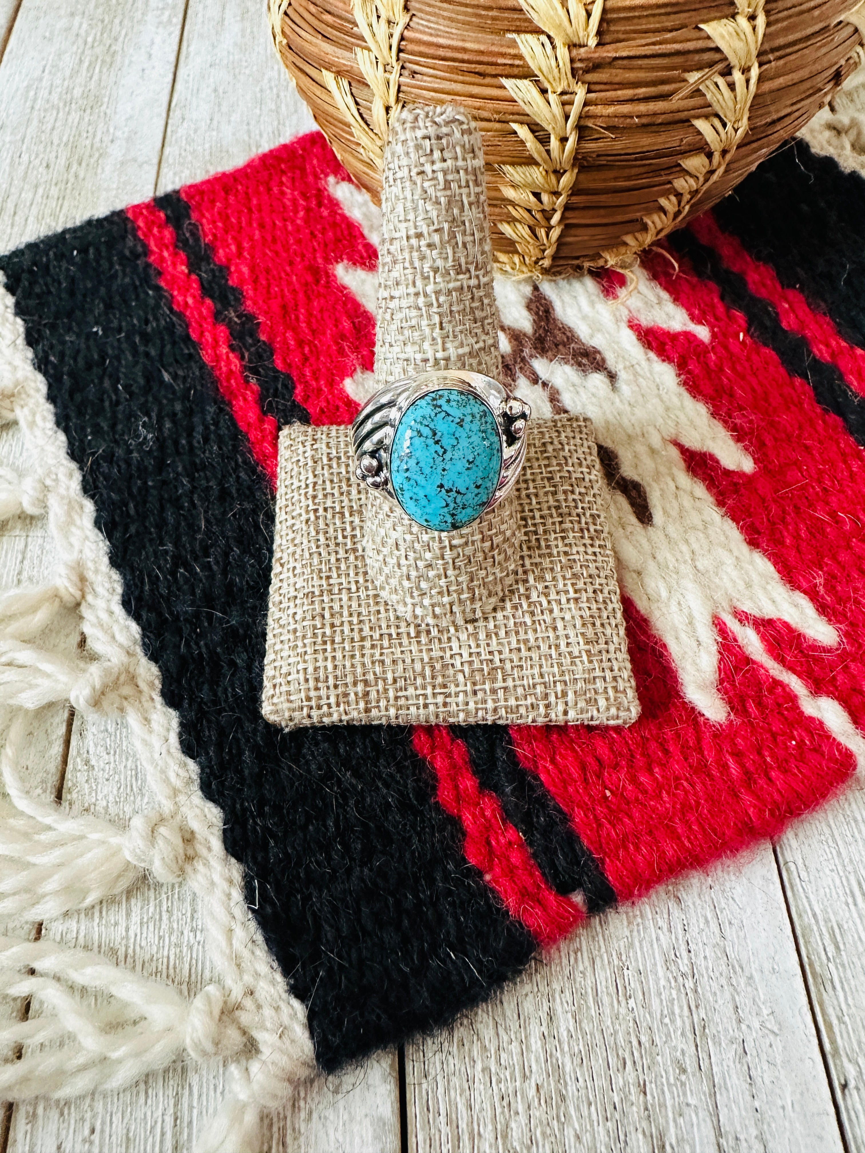 Handcrafted Turquoise & Sterling Silver Cigar Band Ring Size 9.5