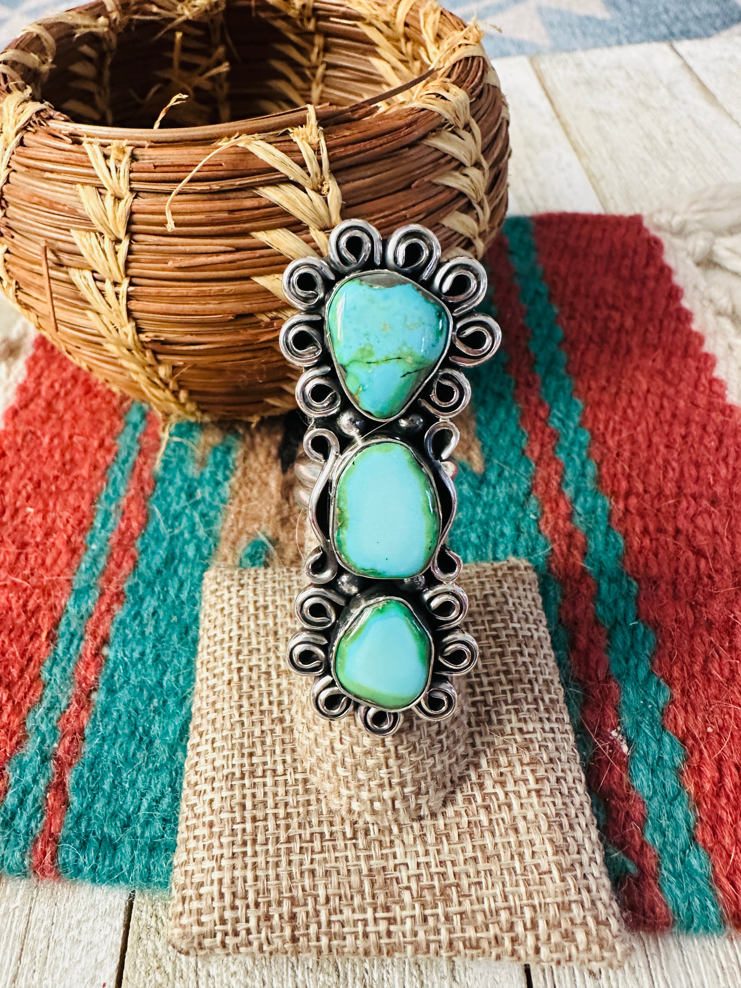 Handcrafted Carico Lake Turquoise & Sterling Silver Ring size 6