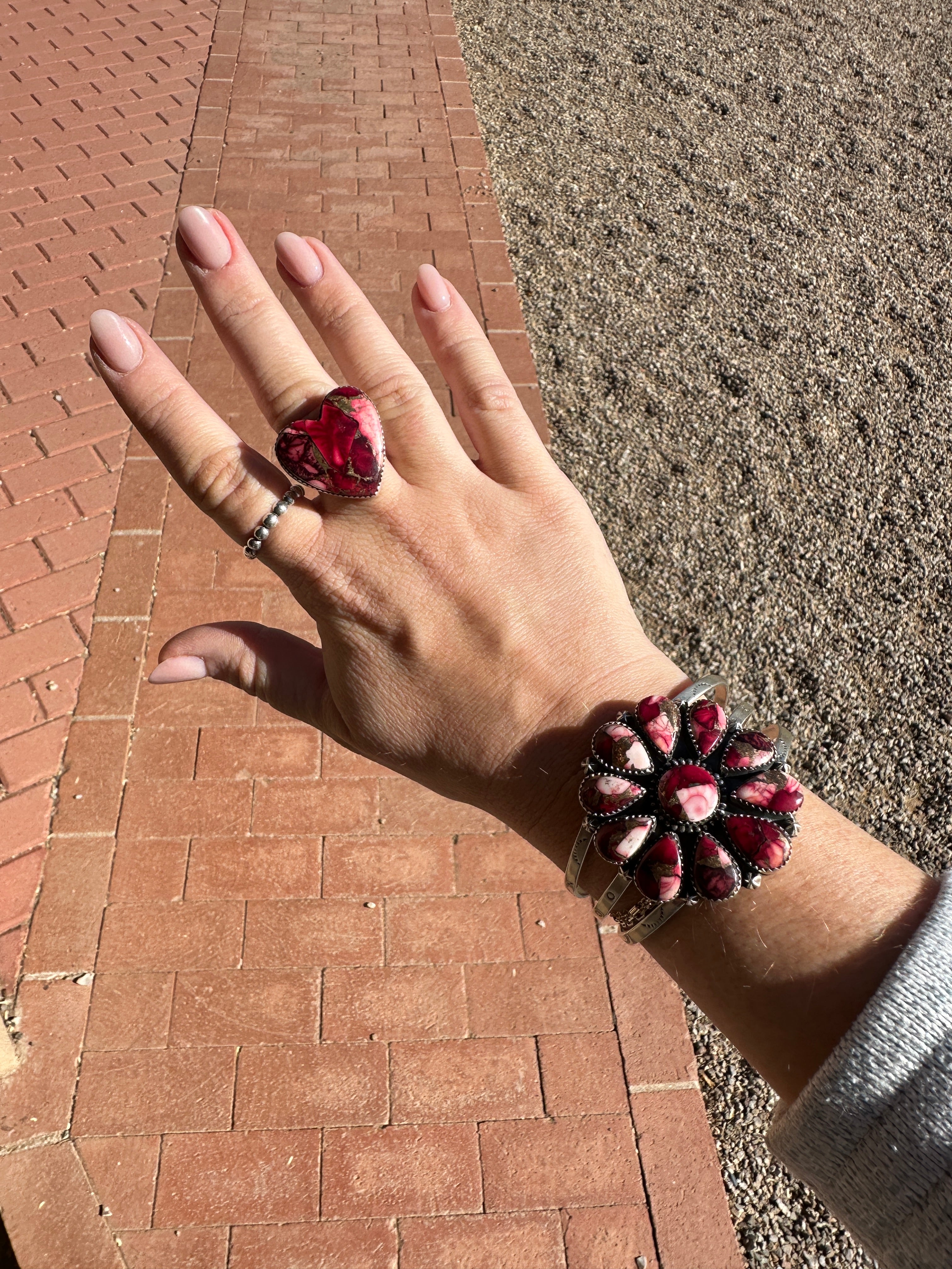 Beautiful Handmade Dahlia Rose And Sterling Silver Adjustable Heart Ring