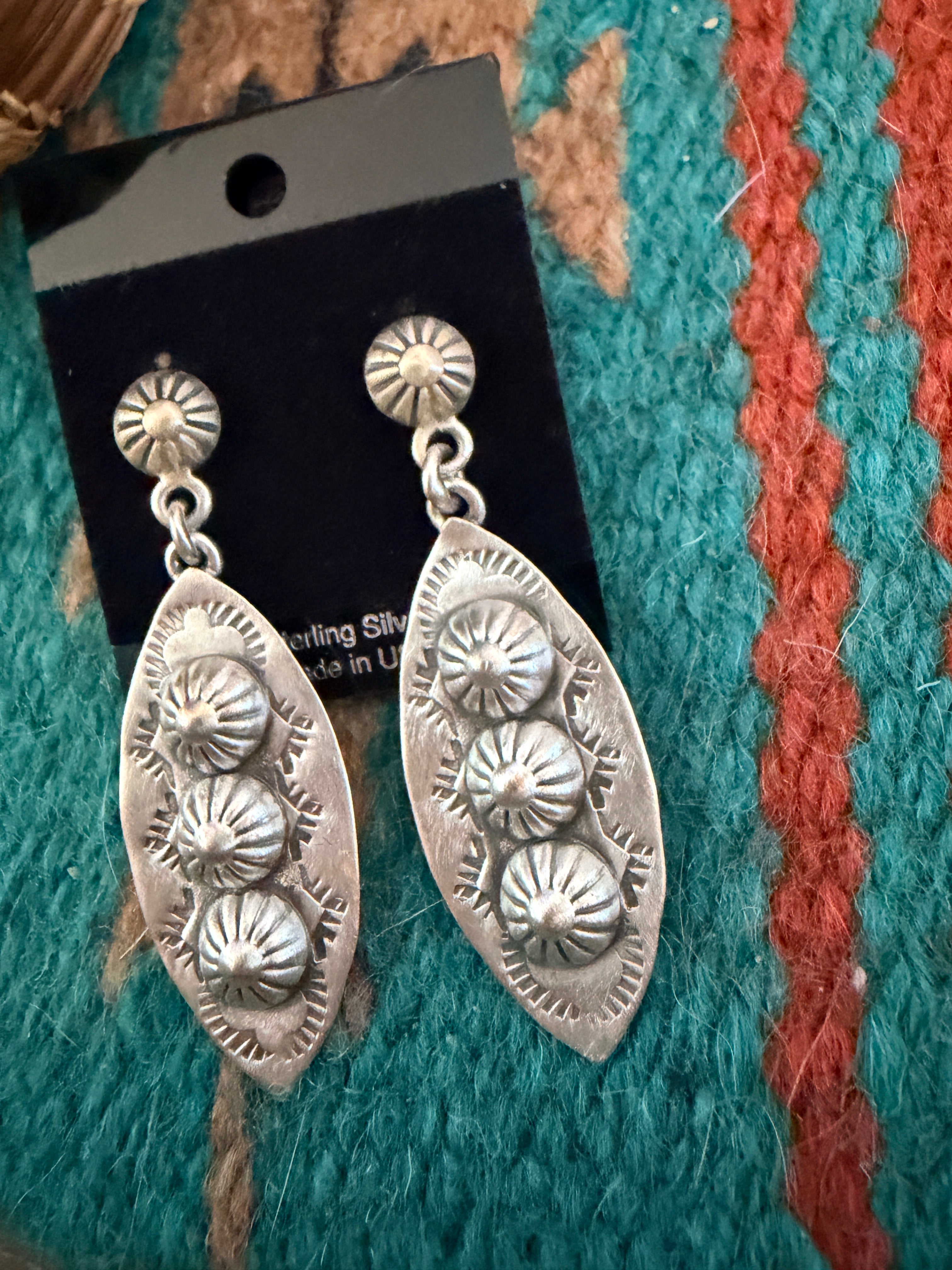 Handmade Sterling Silver Concho Dangle Earrings