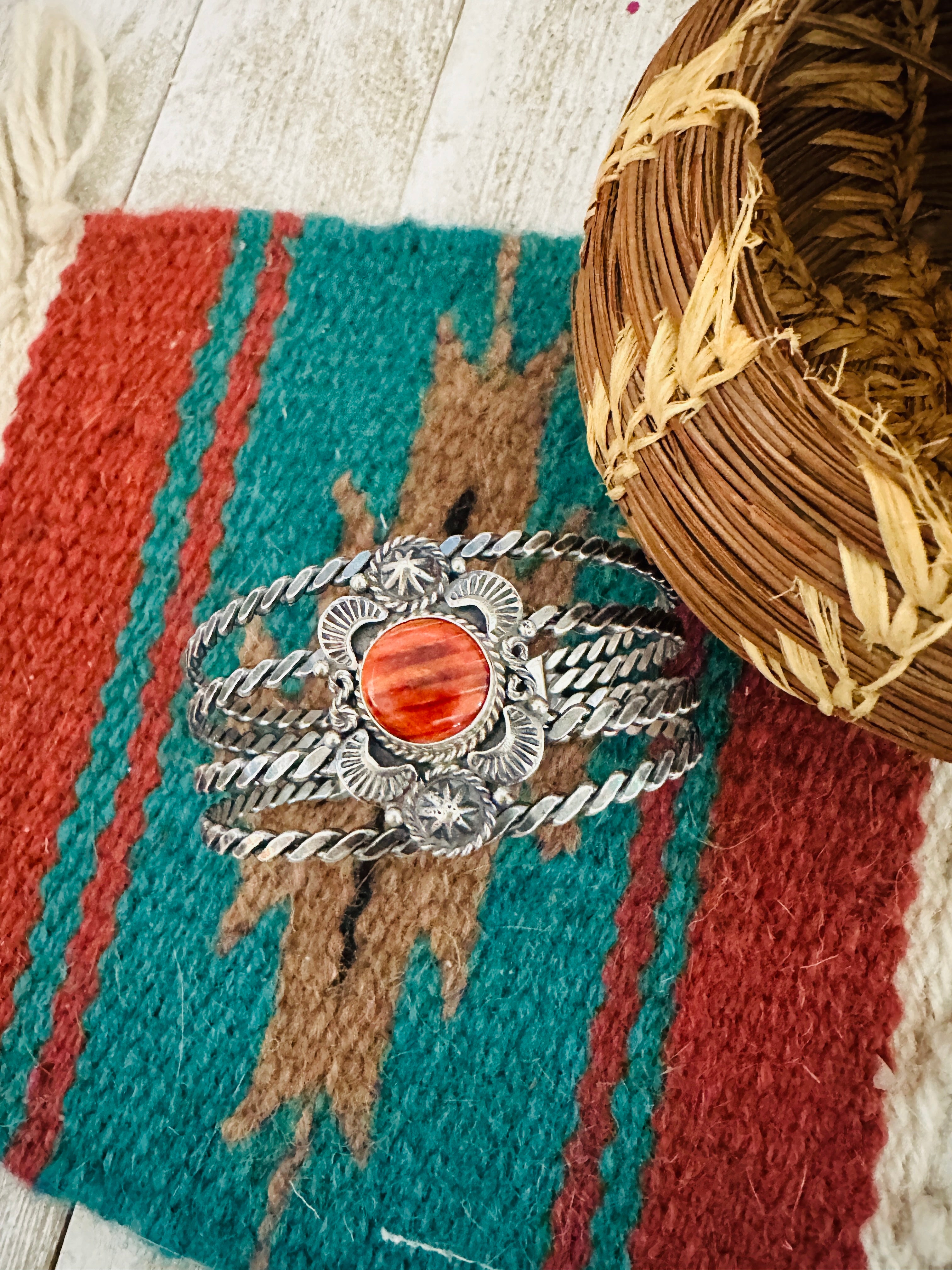 Handcrafted Sterling Silver & Orange Spiny Oyster Cuff Bracelet