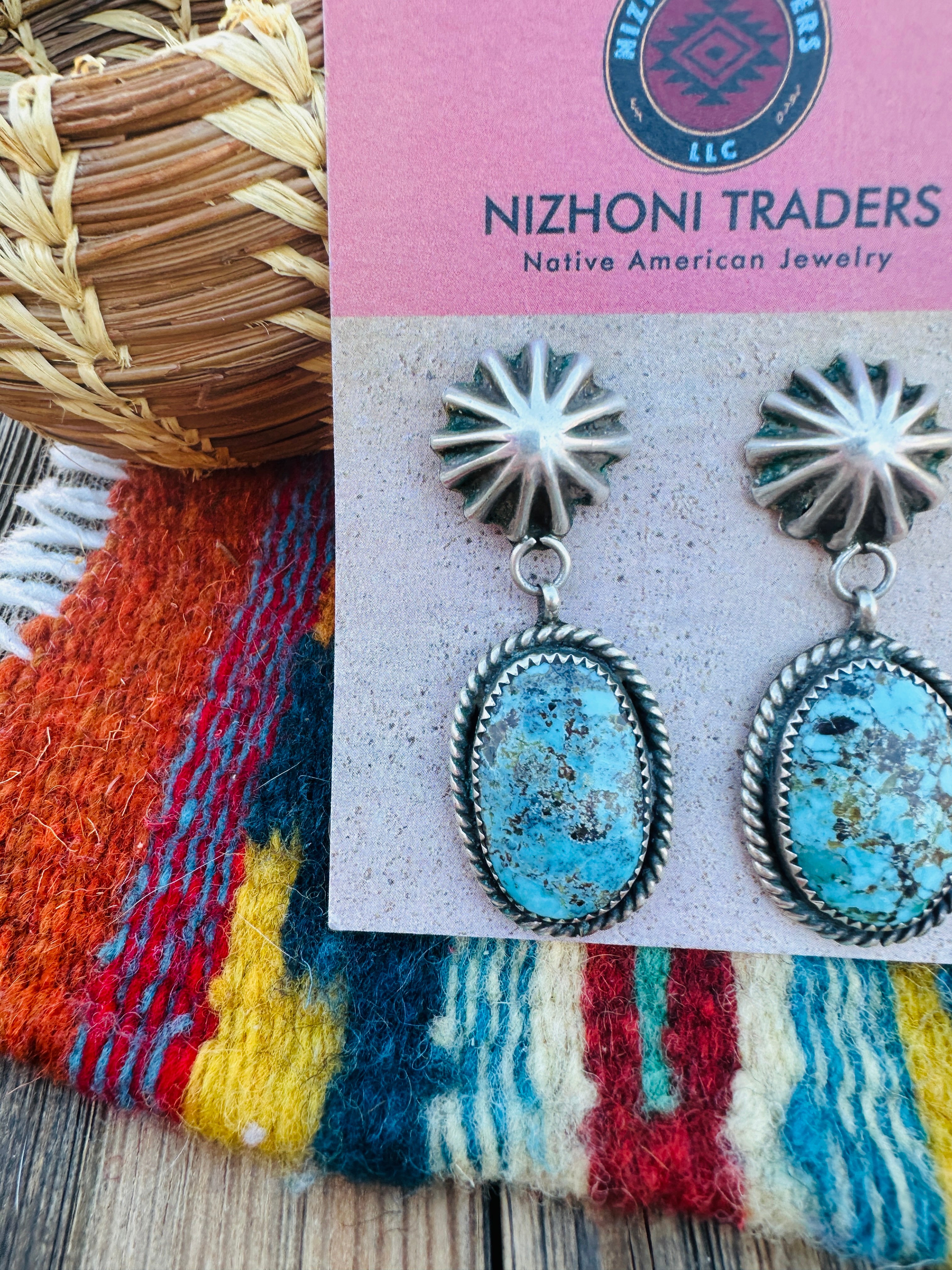 Handcrafted Old Pawn Sterling Silver & Turquoise Dangle Earrings