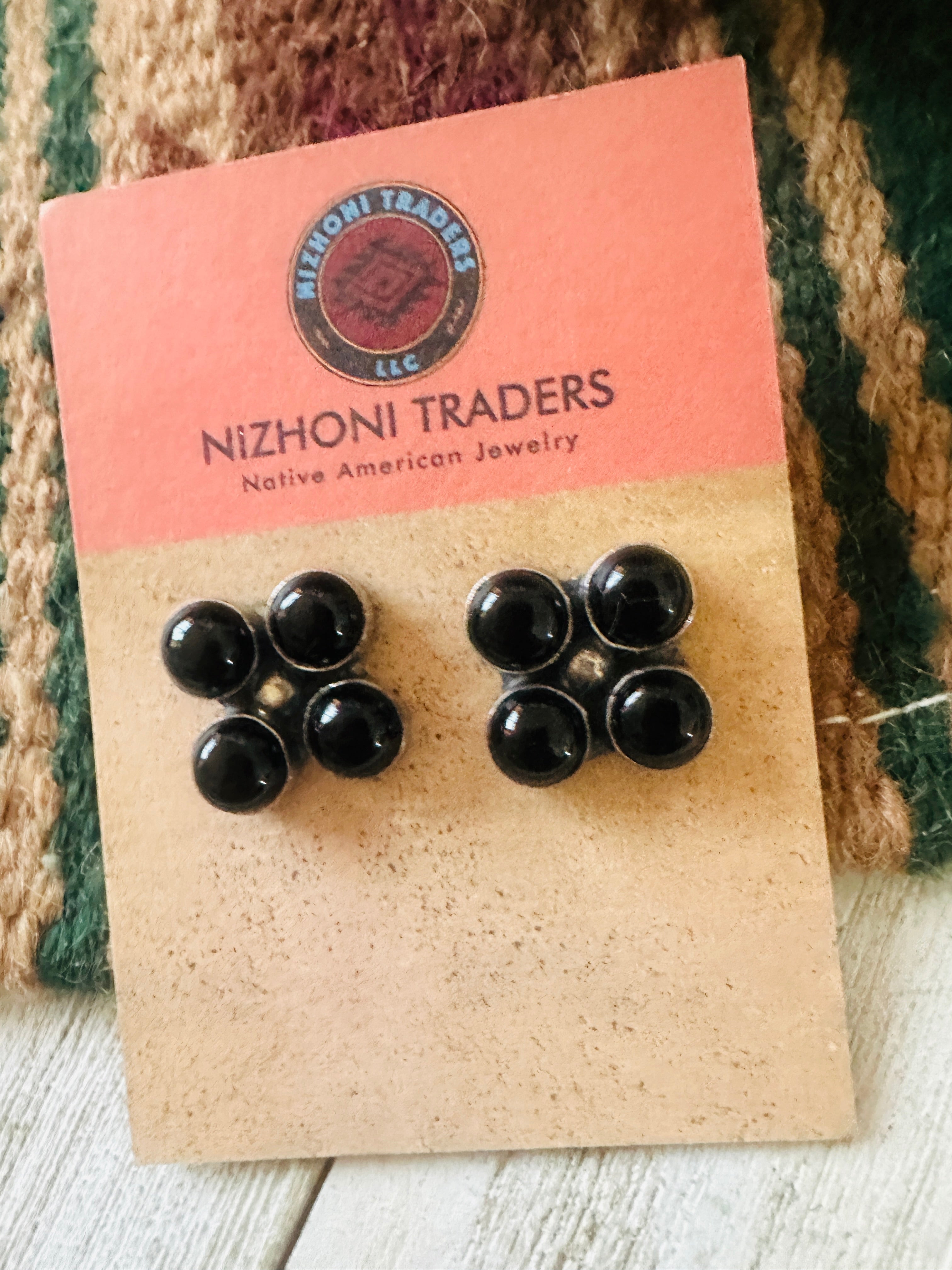 Handcrafted Onyx & Sterling Silver Cluster Post Earrings