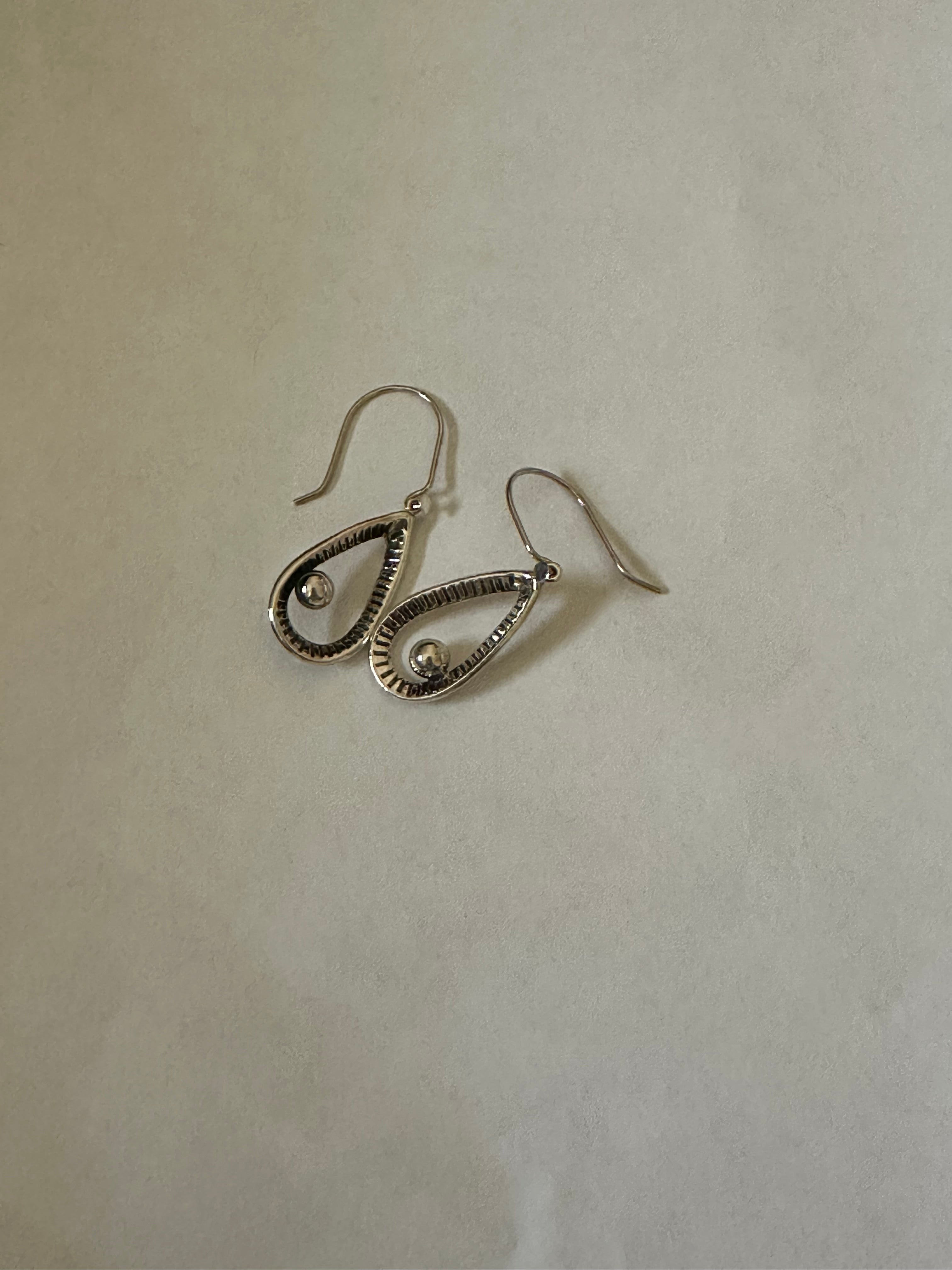 Raked Teardrop Earrings w/ Off Center Bead on Hook